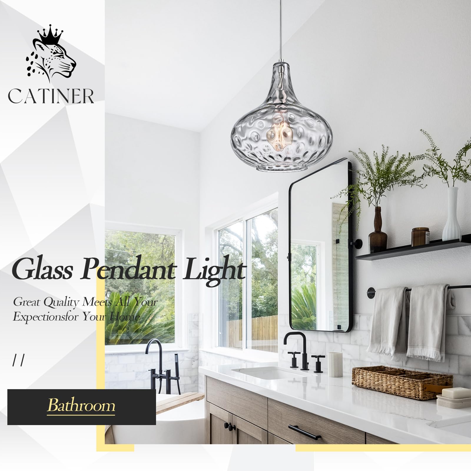 Catiner 11 Smoked Hammered Glass Pendant Light - Blown Glass Ceiling Fixture With Brushed Nickel Finish  Modern Industrial Lighting For Kitchen Island  Dining Room  Hallway  Living Room
