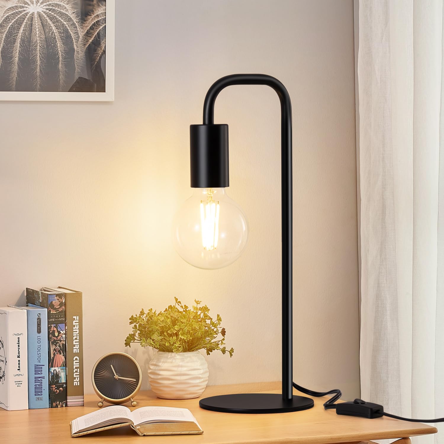 Iporovon Industrial Table Lamp, E26 Socket, Modern Black Nightstand Lamp, TL-231222