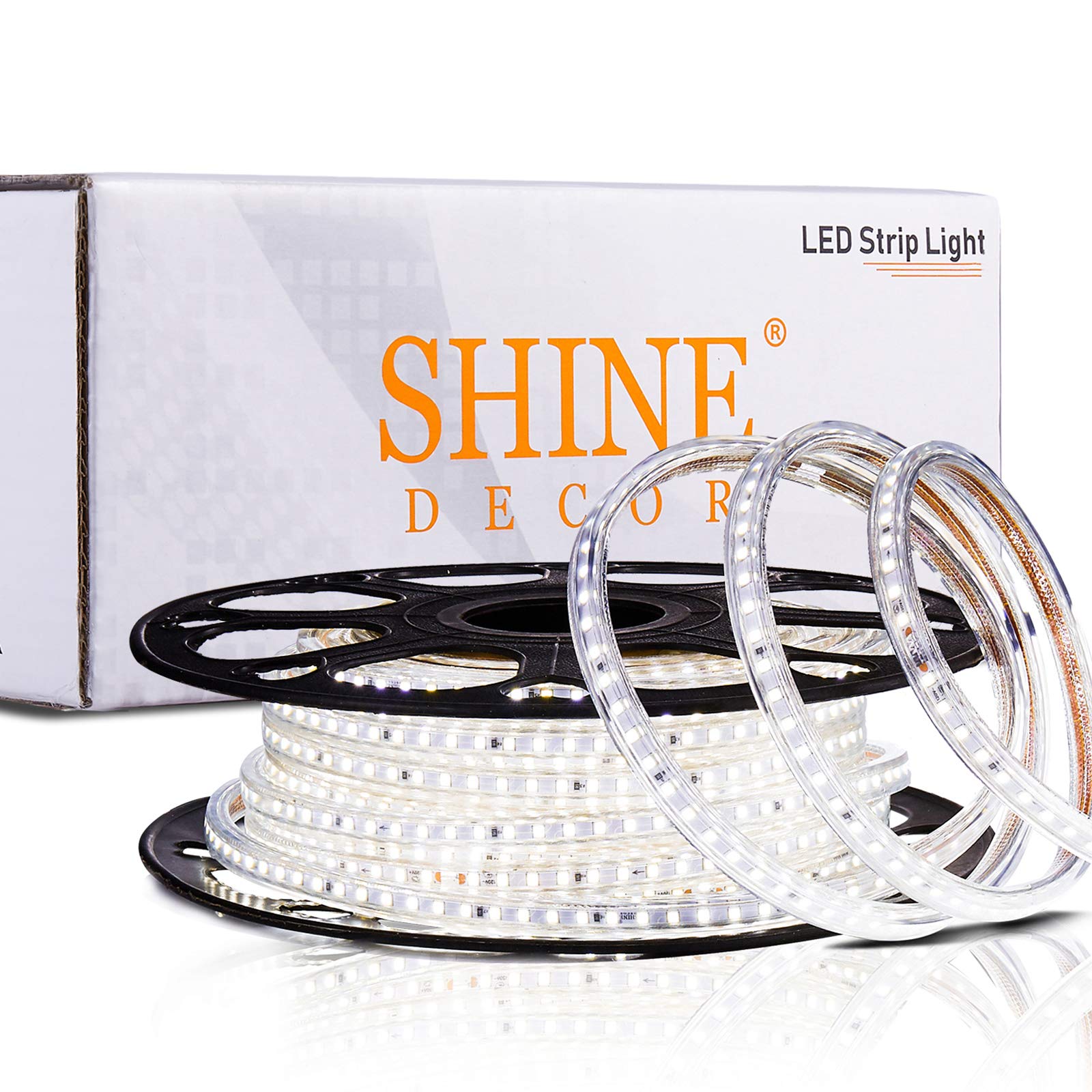 Shine Decor Led Strip Light 50Ft 120Vac, Super Bright 6337 Lumens Dimmable, Ip65 Waterproof For Outdoor Indoor, 6500K Cool White