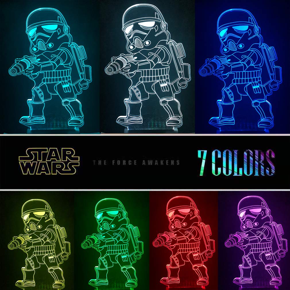 Manco 3D Illusion Star Wars Night Light - 16 Color Change Lamp, Baby Yoda/Darth Vader/Stormtrooper, Multicolors, ABS Material