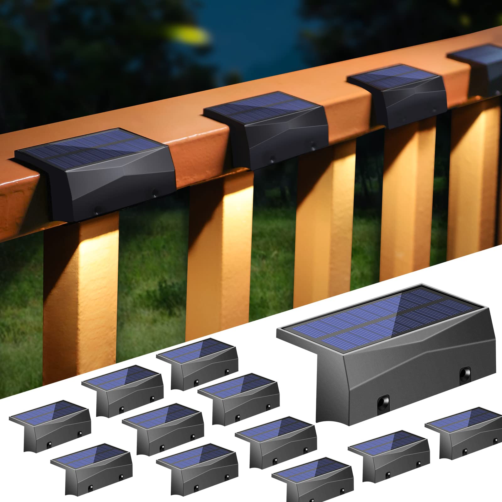 JOFIOS Solar Deck Lights Outdoor, 7 Colors Solar Step Lights LED Waterproof Solar Pool Side Lights Fence Light Stair Light for R