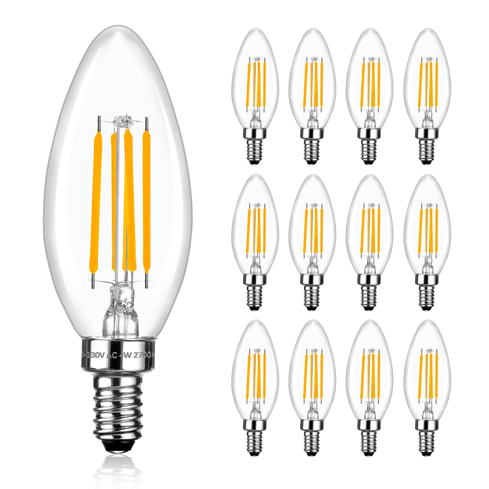 Brtstiun Dimmable E12 LED Bulb Candelabra Bulbs 40Watt Equivalent, 2700K Soft Warm White, 4W B11 Chandelier Light Bulbs, LED Can
