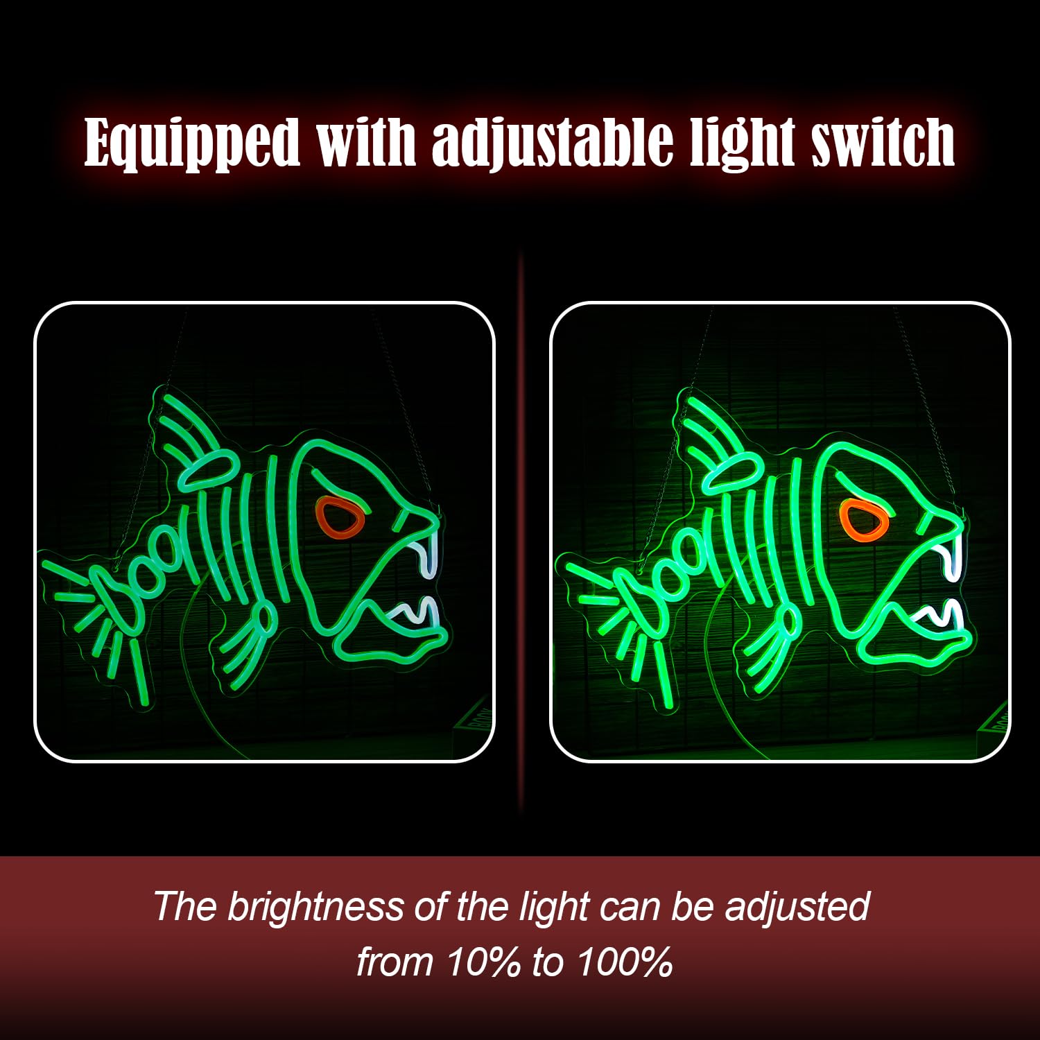 LIUOZHTEA LED Skeleton Fish Neon Sign for Wall Decor, Dimmable, Acrylic, 16.7inx12.8in, Green Red White