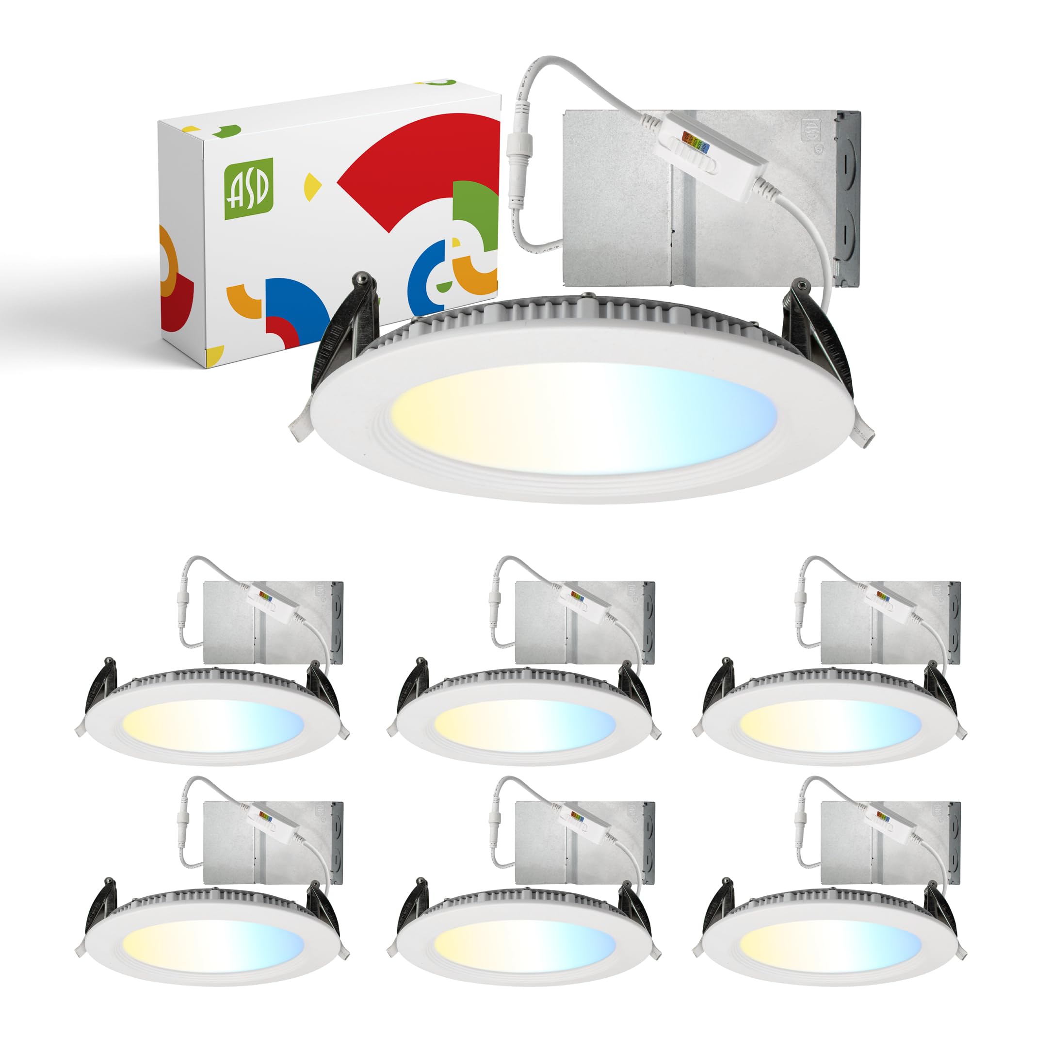 ASD LED Recessed Lighting 6 Inch, Round Commercial Downlight, Mini Panel with Baffle Trim, 6  15W 120-277V CCT Selectable 2700/3
