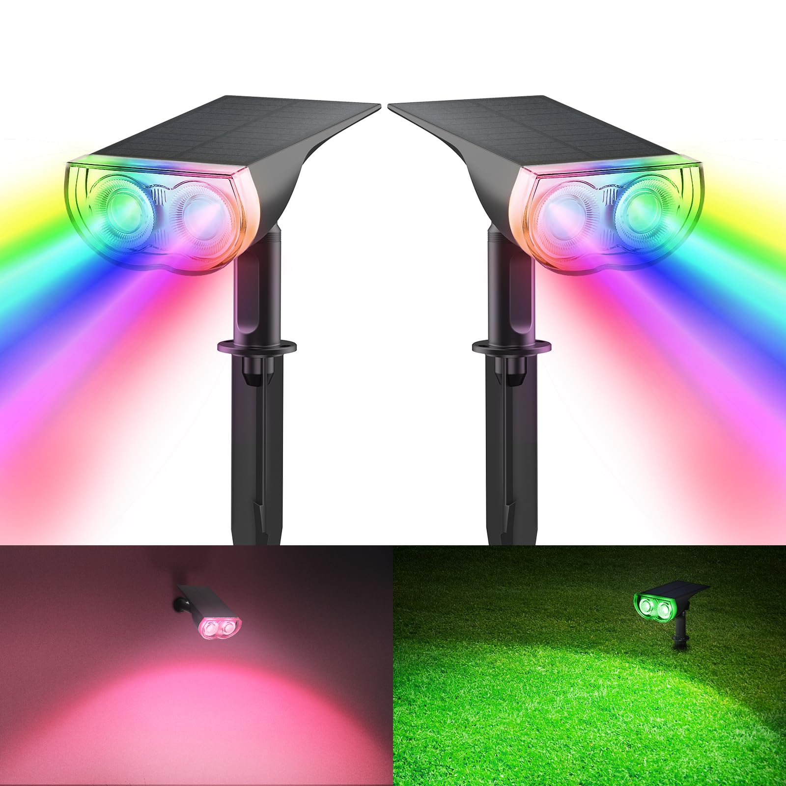 Consciot Solar Color Changing Spotlights, 7 Modes, Ip67 Waterproof, 2 Pack For Outdoor Decor