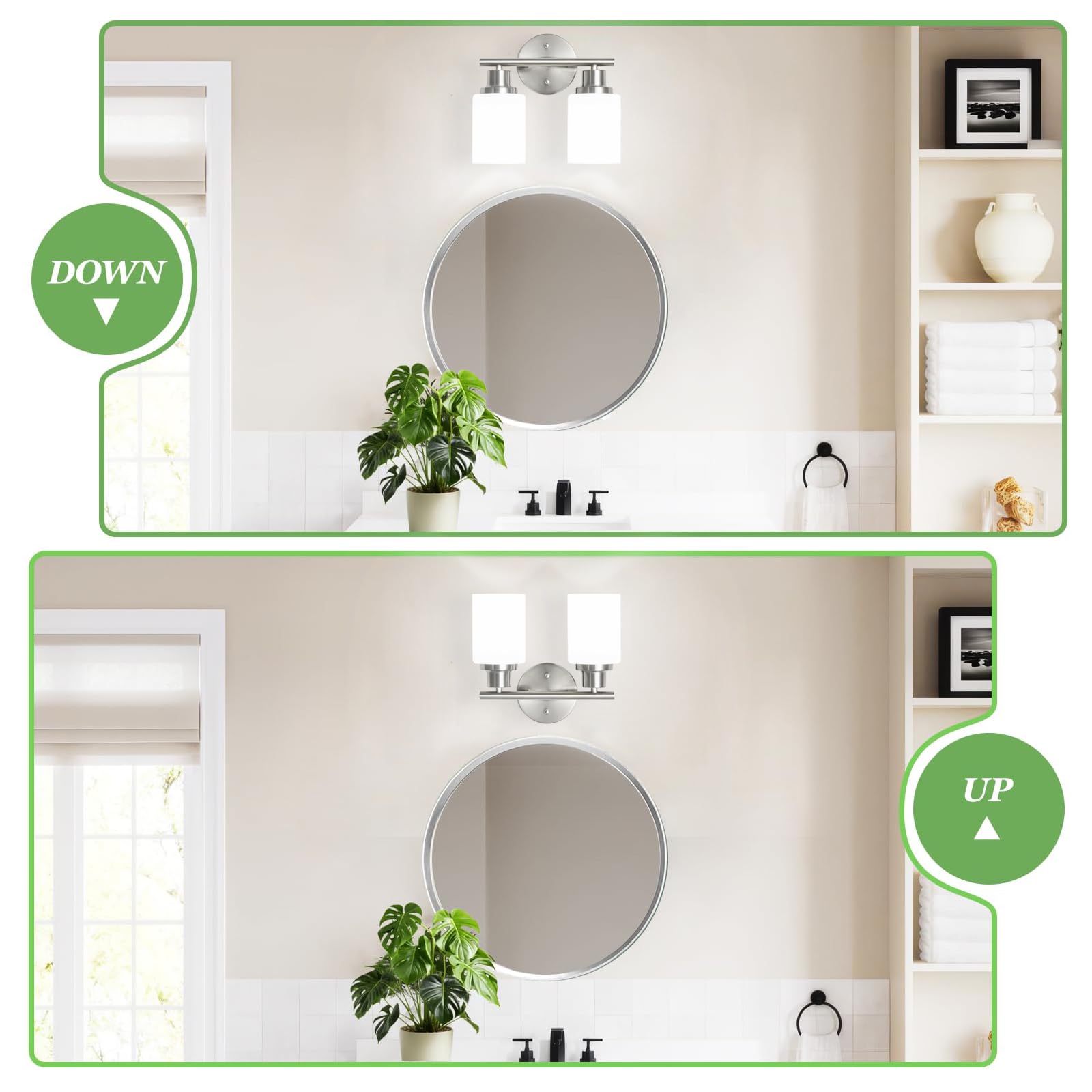 Guliaofo 2-Light Vanity Lights  Brushed Nickel Bathroom Light Fixture With Striped Textured Milky White Glass Shade  E26 Modern Vanity Lighting Fixture For Bathroom Wall Sconce Light Over Mirror