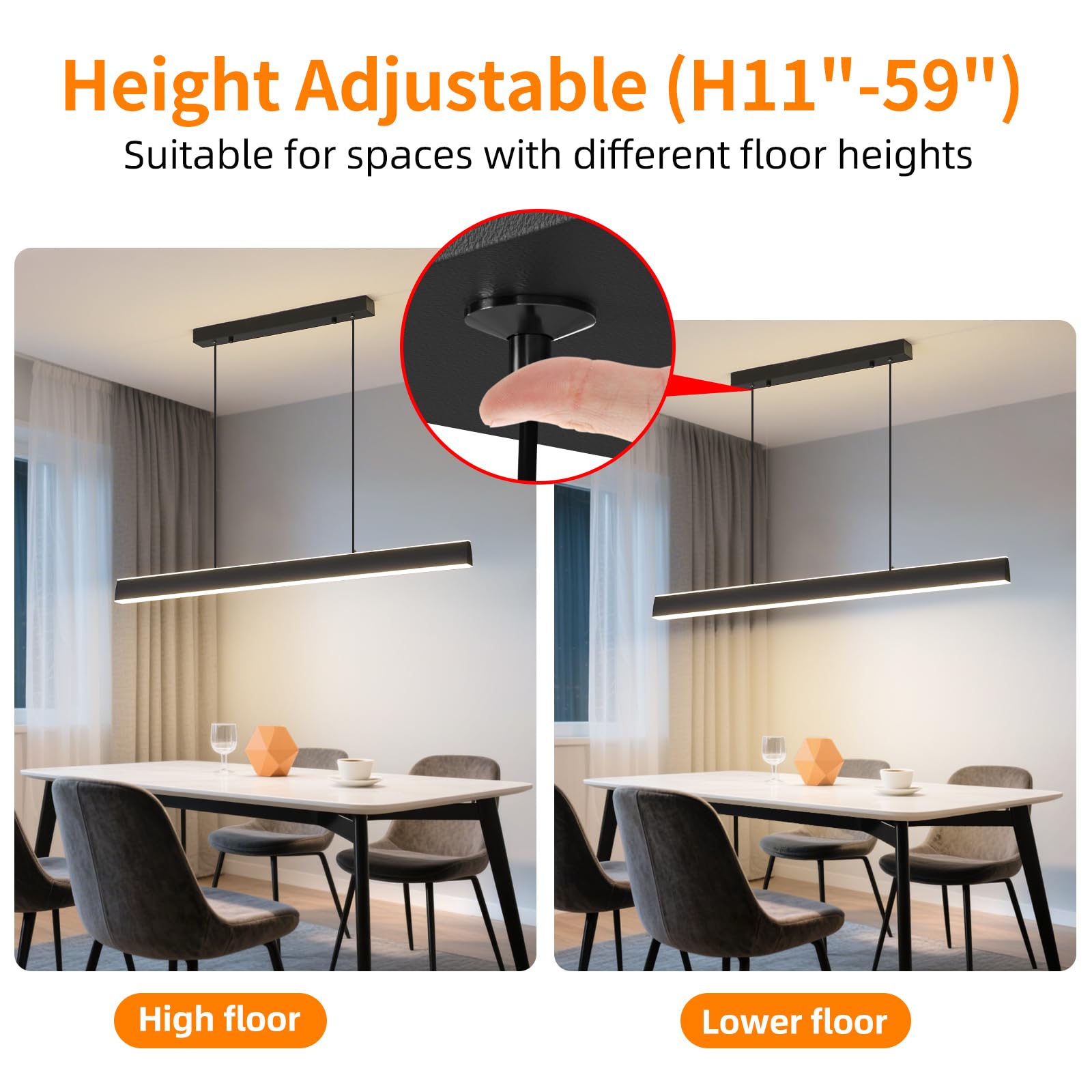 Mikeru Modern Chandelier Light, 31IN LED Pendant, Aluminum, Remote Control, 3000K-6500K Adjustable Color, C-Black, Model NXFSJ