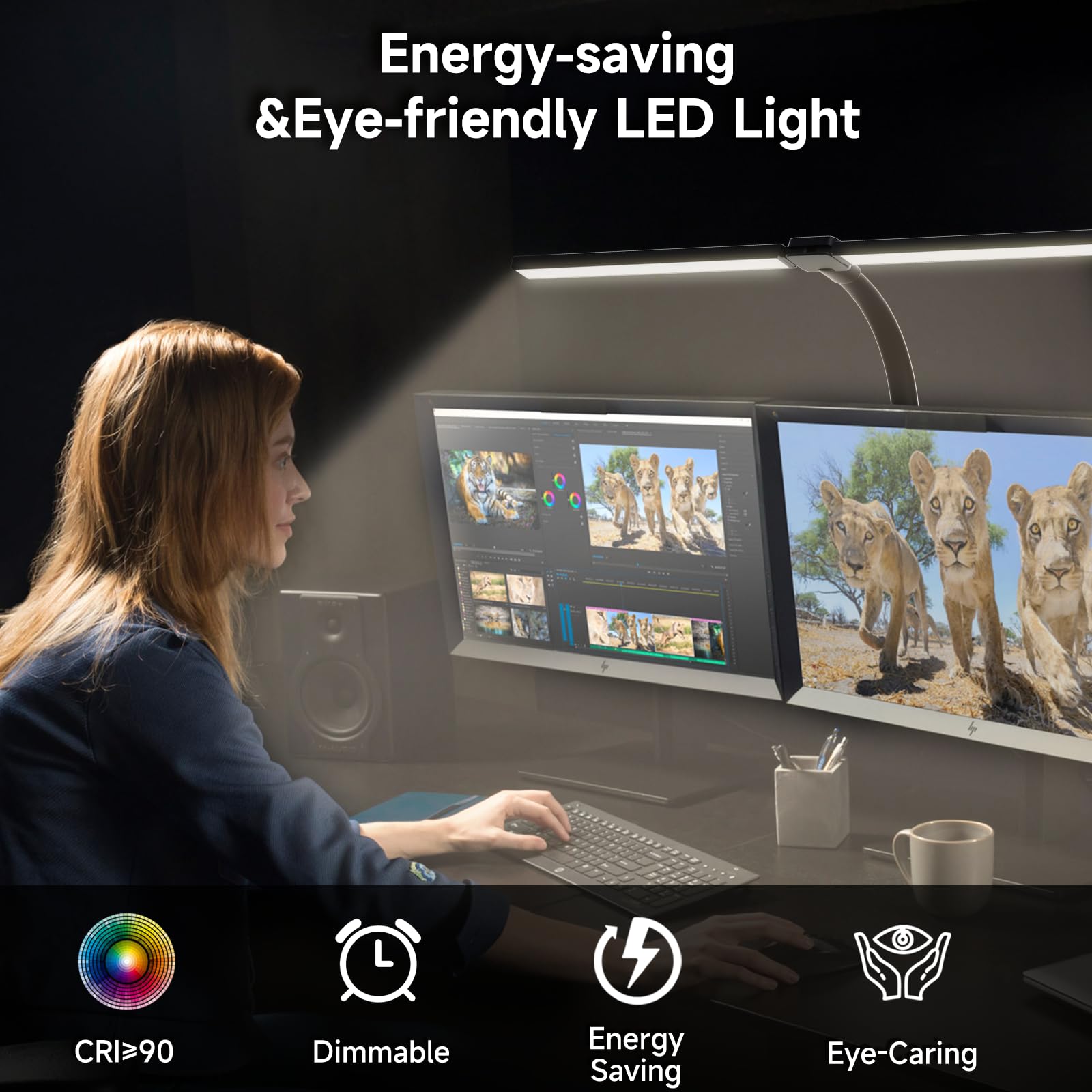 SKYLEO Led Desk Lamp for Home Office - Eye Caring Architect Desk Light with Clamp - Computer Monitor Light with Stepless Dimming