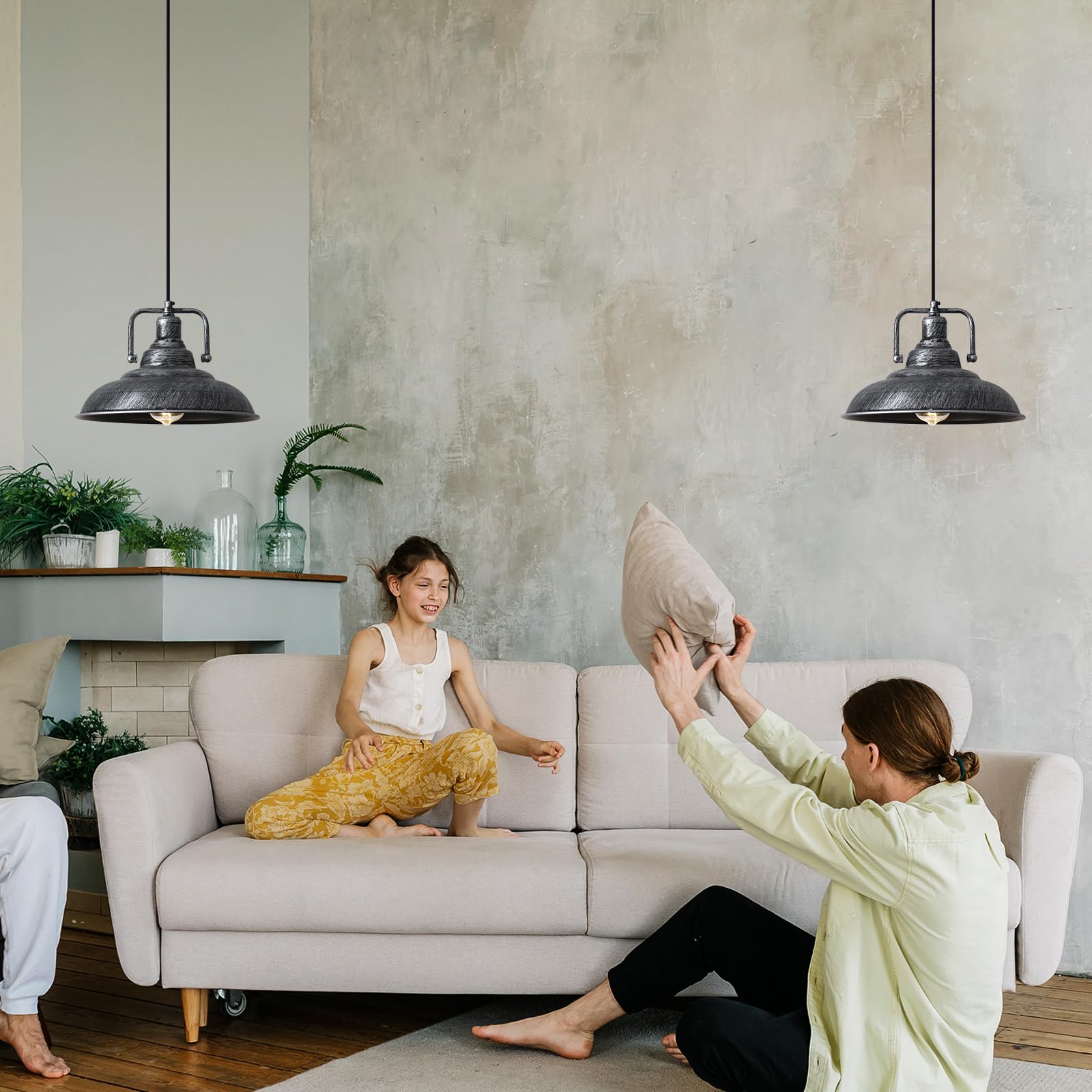 Sesiment Black And Silver Pendant Lights 12.5 Inches 3 Pack, Farmhouse Industrial Kitchen Pendant Lights For Bedroom, Living Roo