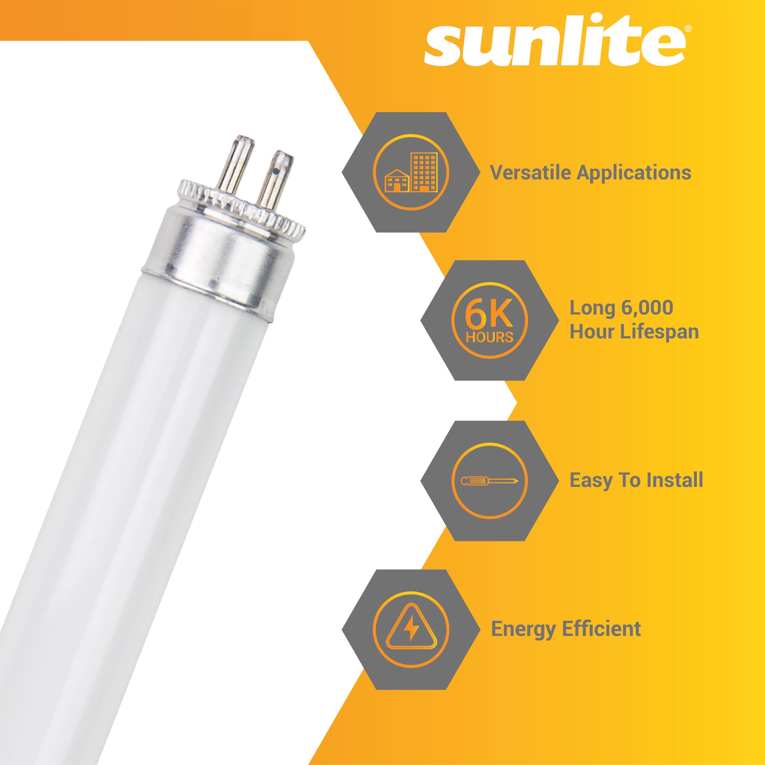 Sunlite 9-Inch T5 Linear Fluorescent Lamp, 6W, 240 Lumens, 4100K, Cool White, Mini G5 Bi-Pin Base, 10