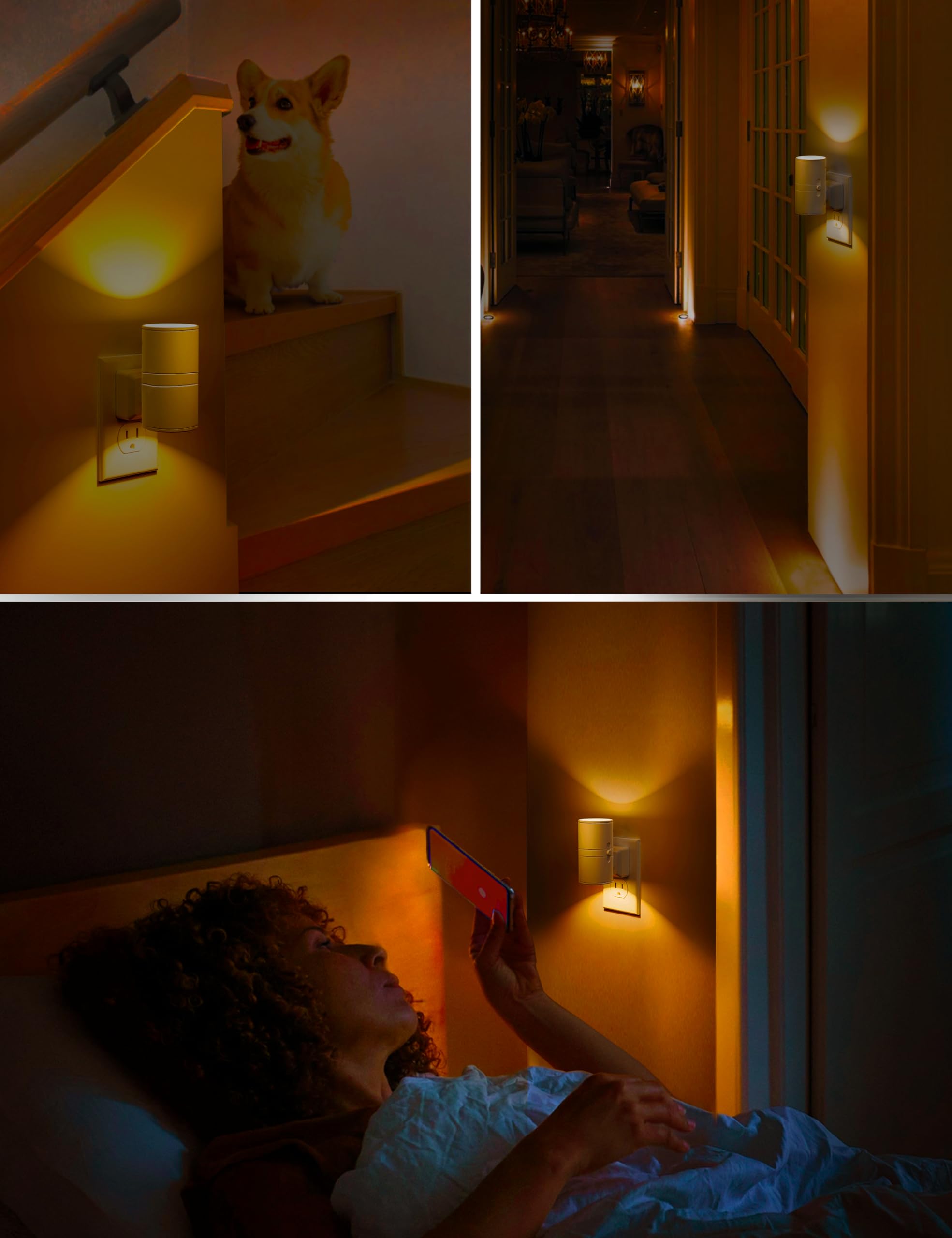 L Lohas Led Night Light, Amber Night Light, Dimmable Night Light With Light Sensor, Soft Night Light, Yellow Night Light, Sleep Light For Kids, Warm Night Light For Bedroom, Bathroom, Hallway, 2 Pack