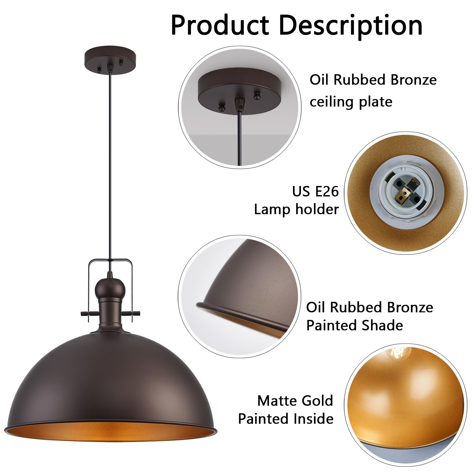 Alaislyc 18 Inch Oil Rubbed Bronze Farmhouse Pendant Lights Large Pendant Lights For Kitchen Island Industrial Adjustable Height