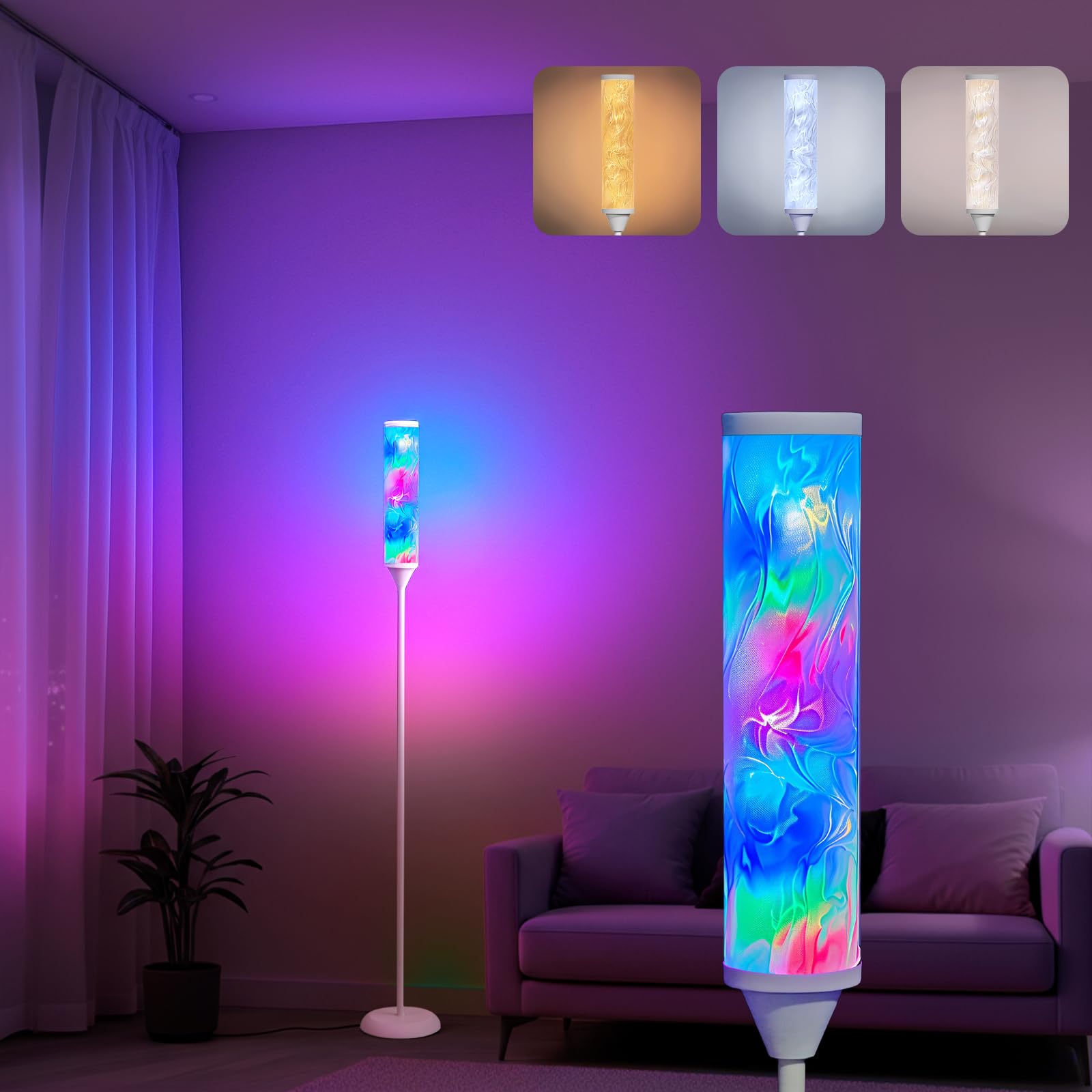 WORLD WIN Prism Glow Floor Lamp, Smart RGB LED with APP & Remote Control, 16M+, White, Modern Design for Living Room/Bedroom