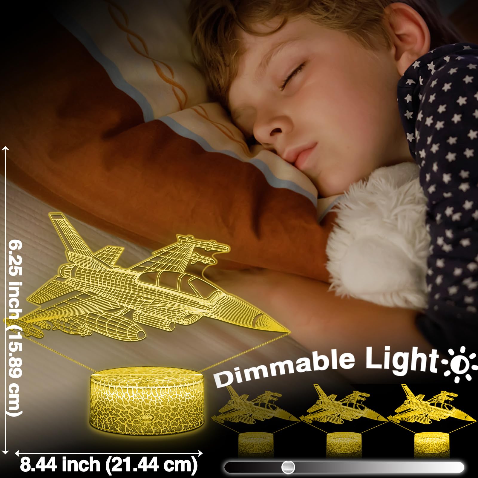 DAHEYMA Fighter Jet Night Light - 16 Colors LED, Touch & Remote Control, Dimmable, Model DHMFJET, Multicolor Room Decor
