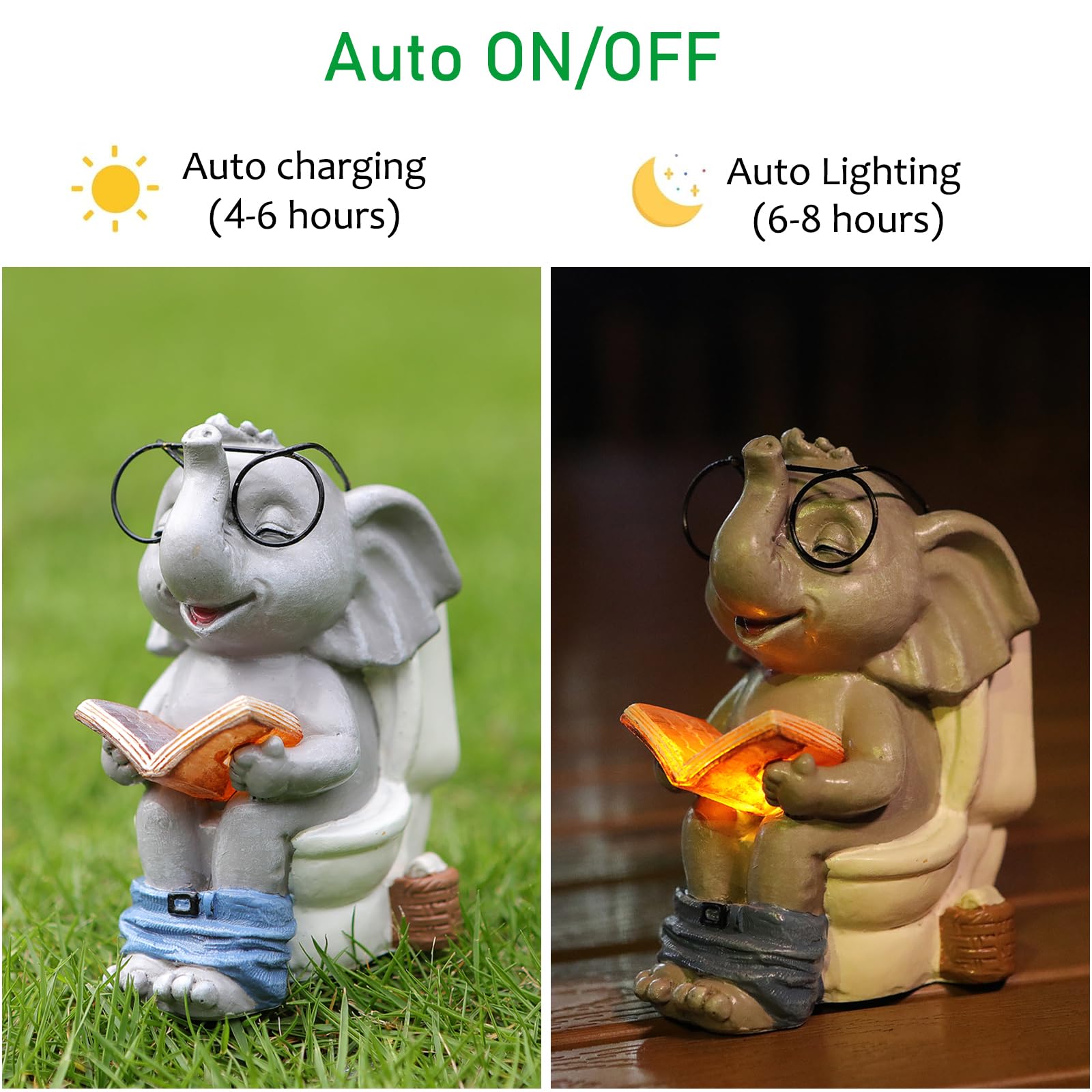 Foxmis Elephant Statue Solar Outdoor Garden Decor, Funny White Elephant Gifts For Women, Mom, Grandma Or Birthdays,Easter Elepha