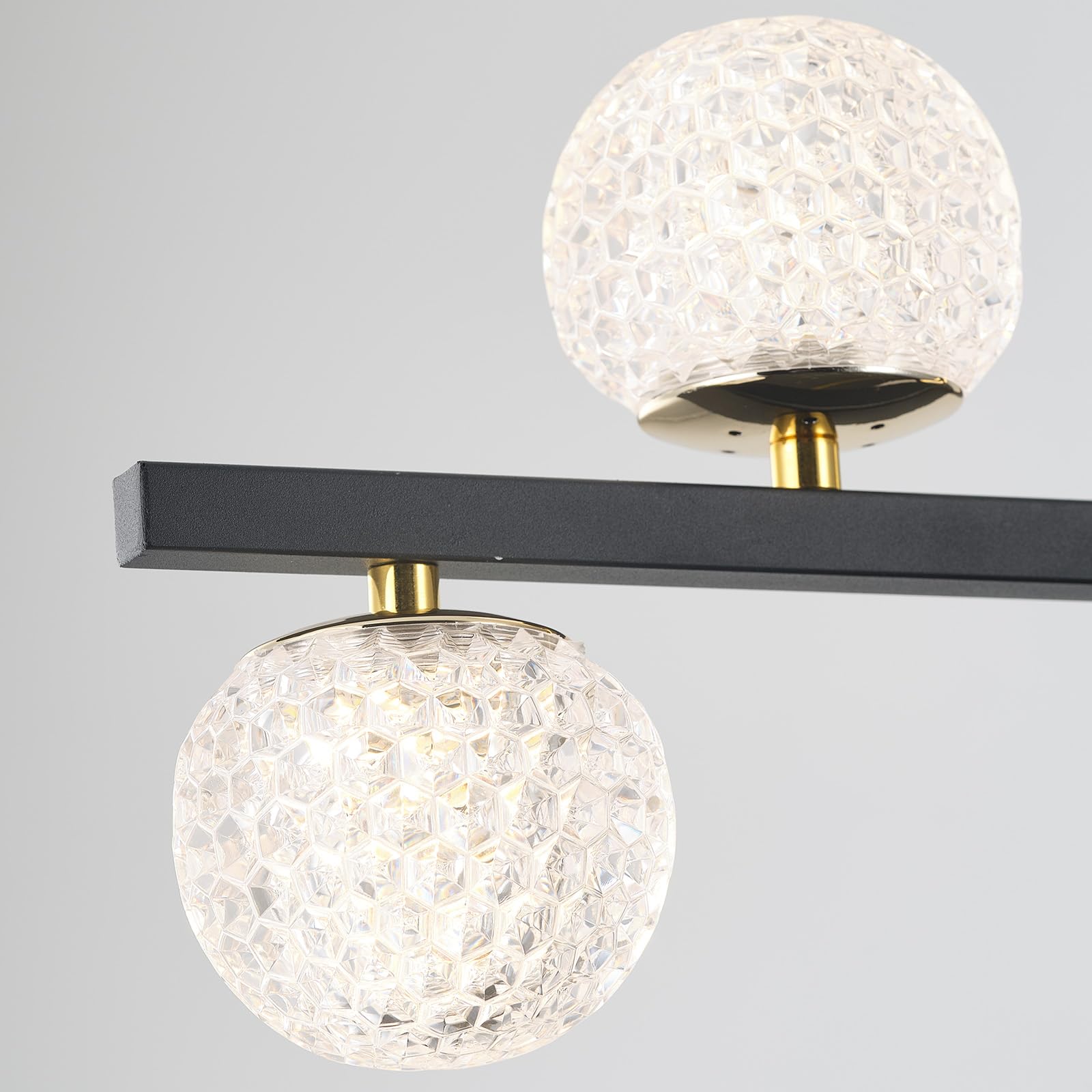 Oranoor Modern Black Gold Chandeliers For Dining Room, 47In Dimmable Led Chandelier Linear Pendant Light For Kitchen Island, Upgraded 6 Globe Hanging Pendant Chandelier Lighting (2 Rings, 4200Lm)