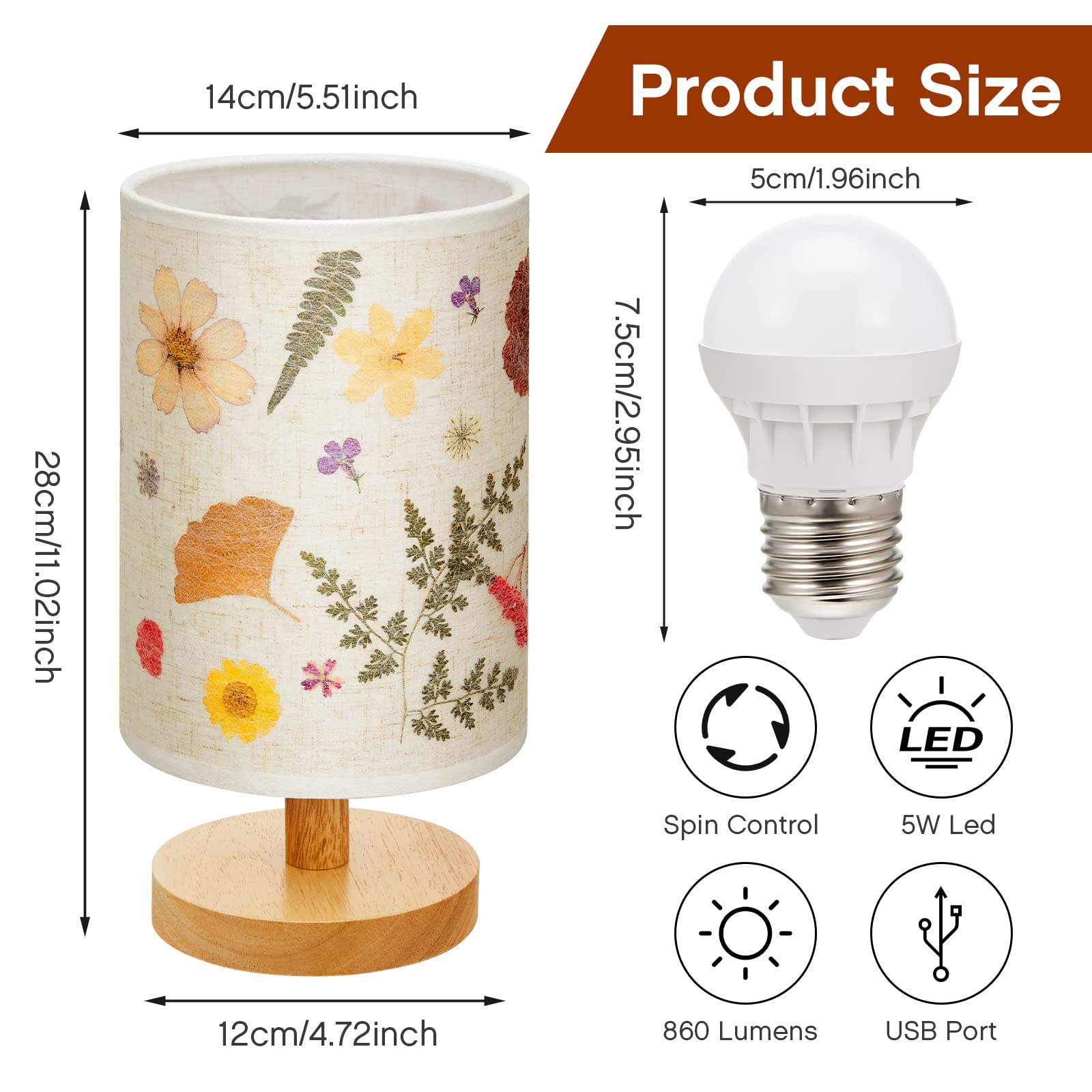 Hortsun Pressed Floral Lamp Bedside Vintage Flower Desk Lamp For Bedroom Living Room, Dorm, Home, Office Decor(1 Pcs,Modern Styl