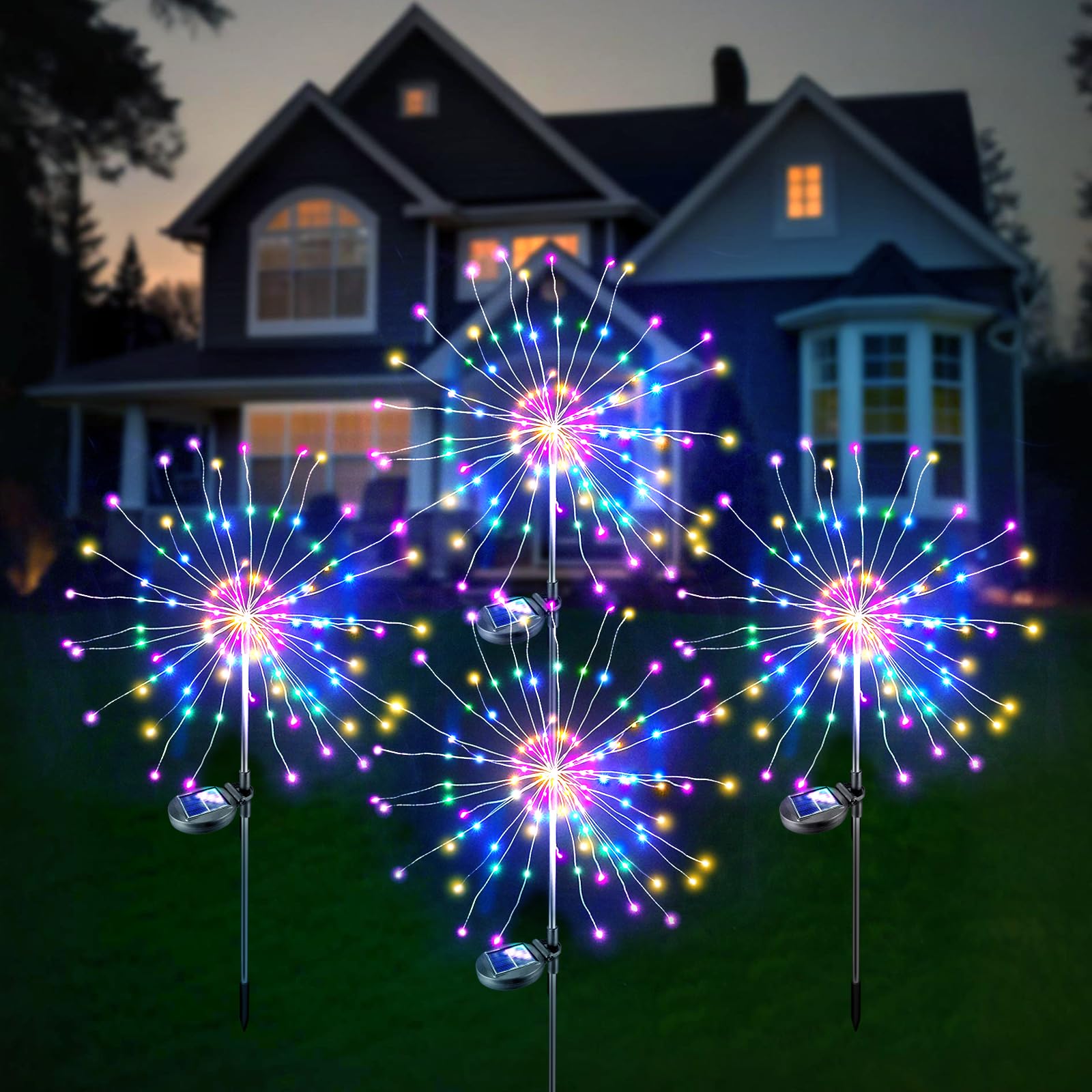 Anordsem Solar Lights Outdoor Waterproof: Garden Light Powered for Yard Outside Decorations -Fireworks Lamp Led for Patio Flower