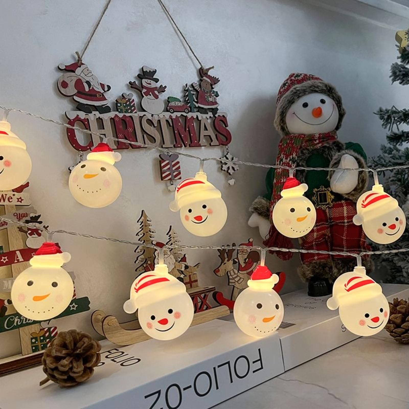 Christmas String Lights,5.4Ft Battery Powered Lights With 10 Snowmen,Battery Operated Lights For Christmas Winter Festival Party Indoor Decor (Snowman)