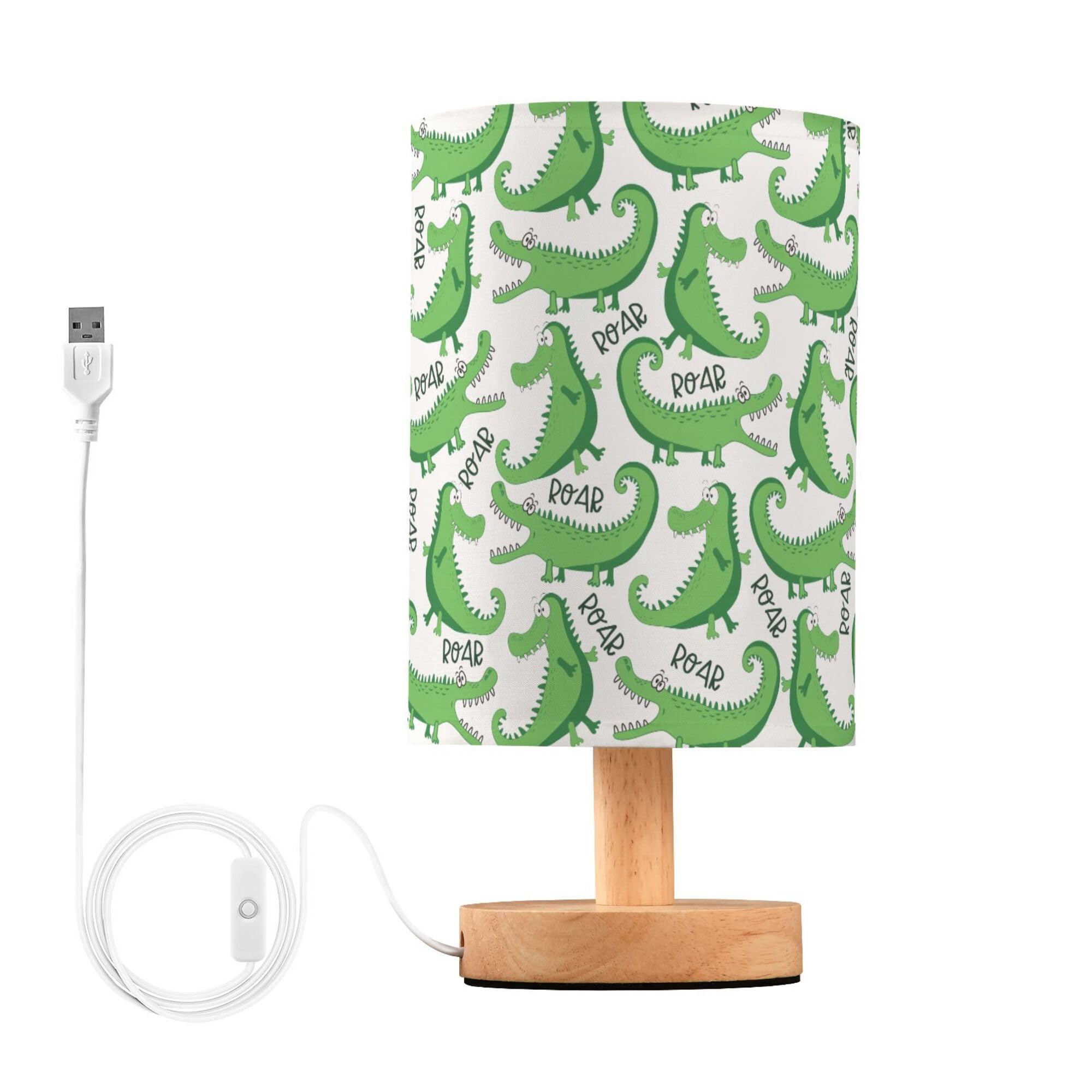 YYZZH Table Lamp Alligator Pattern Cartoon Crocodile Nightstand Lamp with Wood Base Fabric Lamp Shade Bedside Desk Lamp for Livi