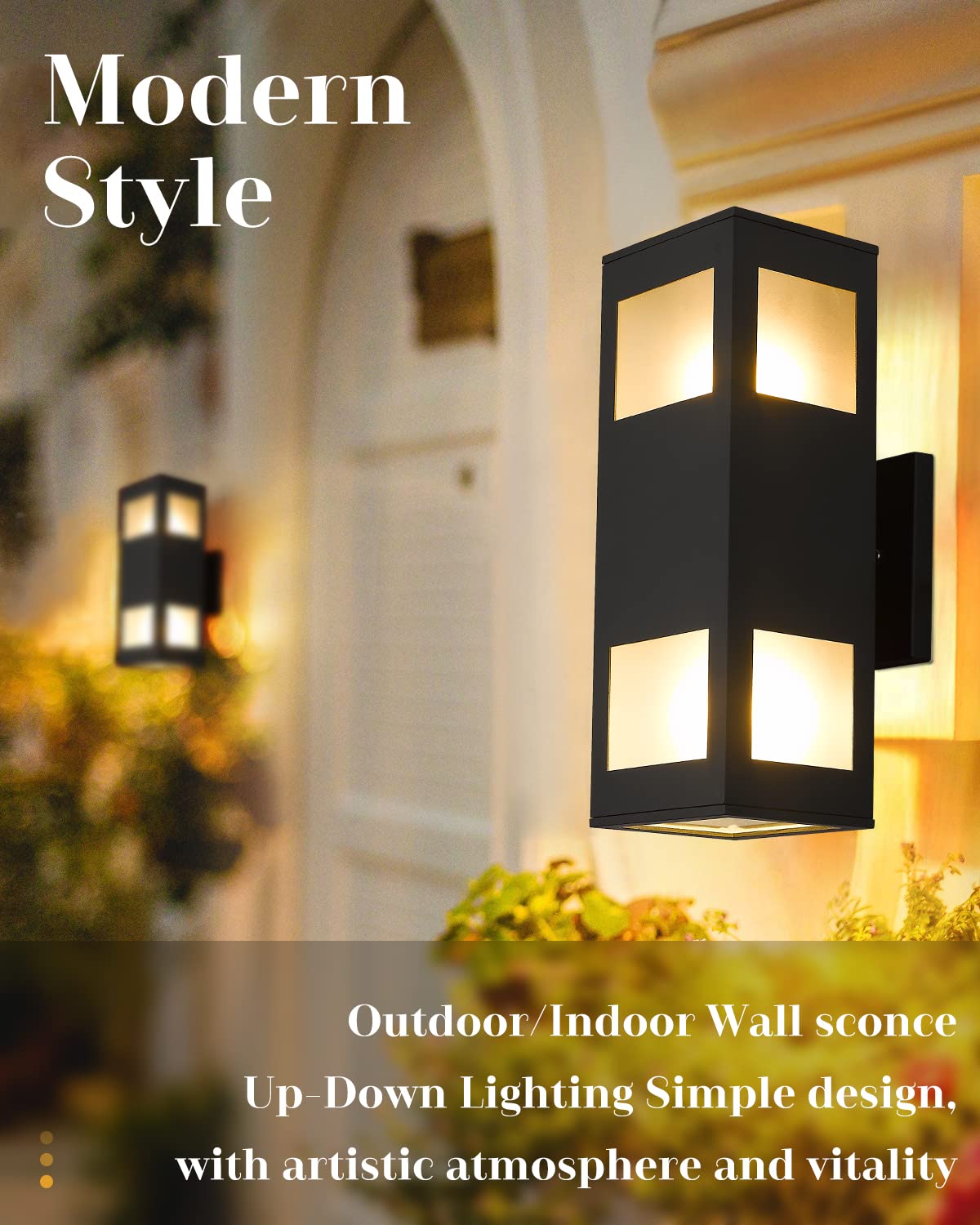 Harriet Outdoor Wall Lights, Waterproof Aluminum Sconces, Up/Down Lighting, Black Finish, 2 Pack