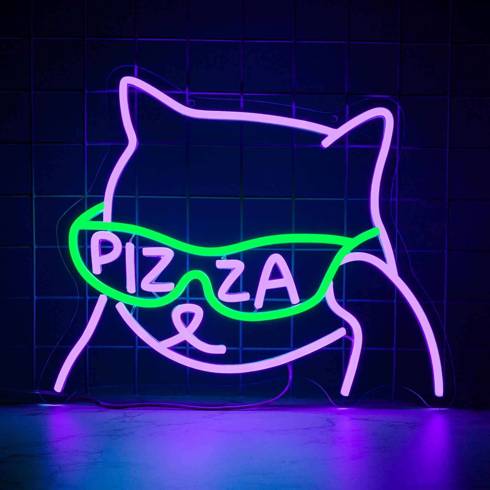 AUGELRE Pizza Sunglasses Neon Sign, Dimmable LED Wall Decor, 15.35in x 12.6in, Purple