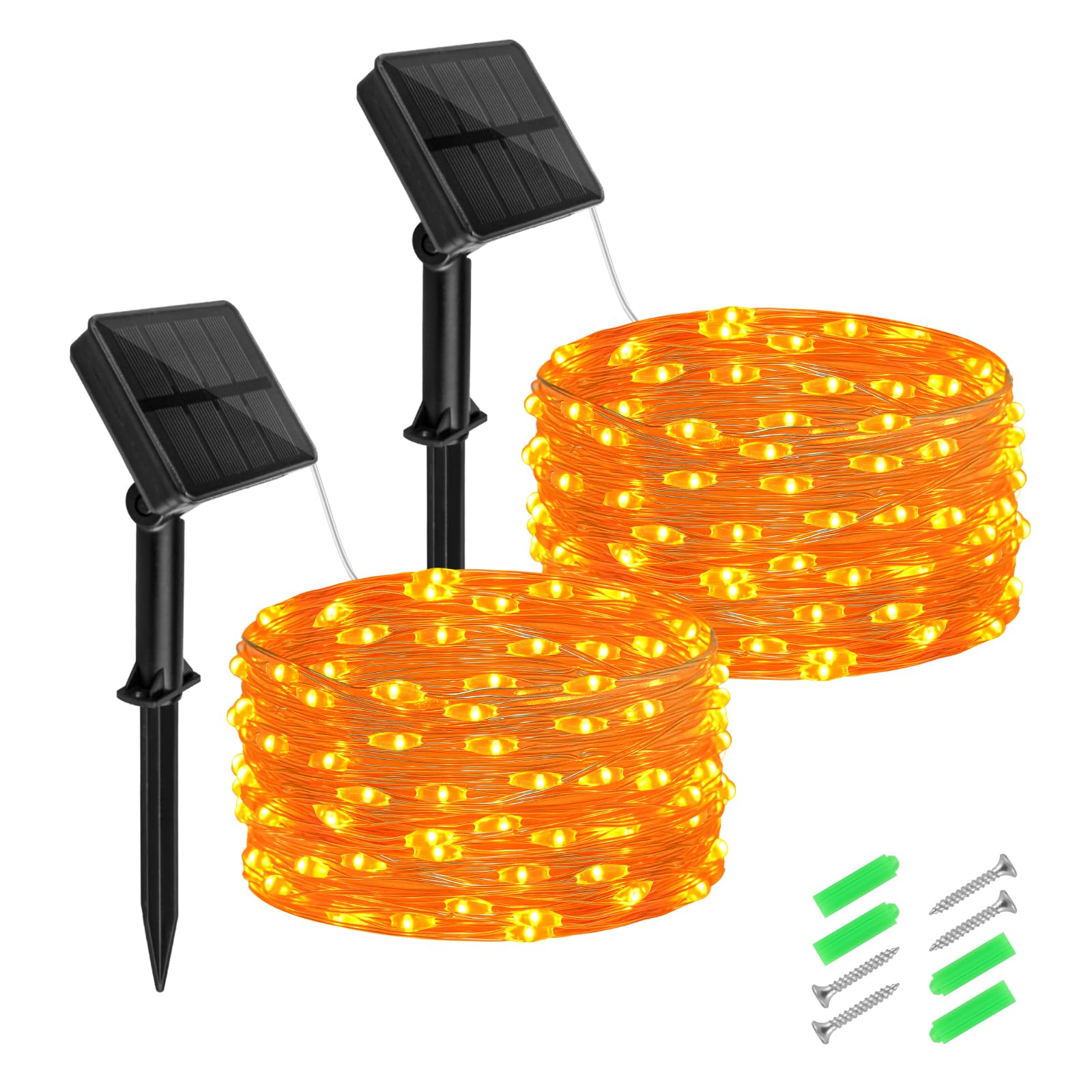 Cshare Halloween String Lights Outdoor Waterproof, Orange Solar Fairy Lights 16.4Ft 50Led 8 Modes Orange Halloween Lights For Yard Outside Pathway Patio Party Backyard Decorations