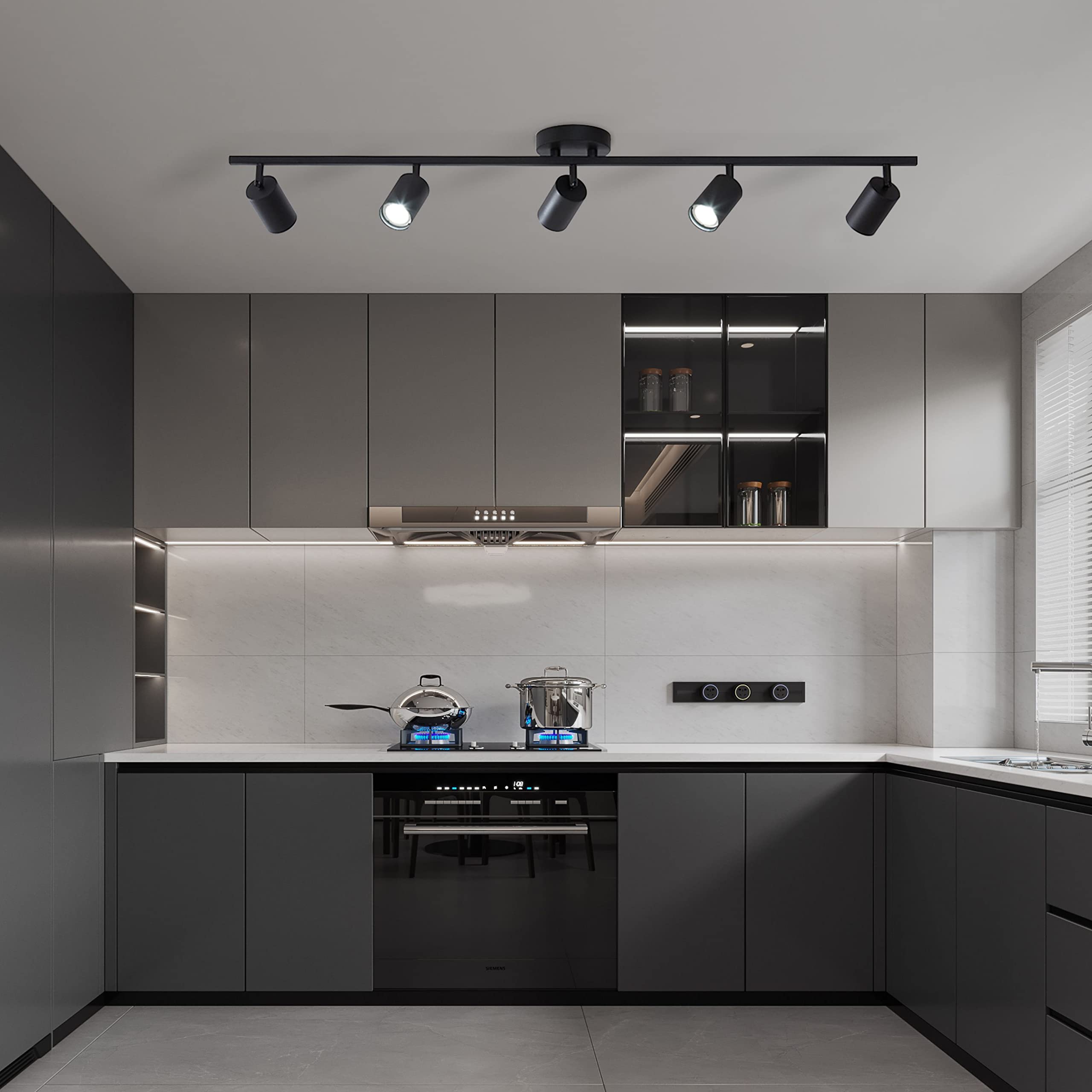 Kco Lighting 5 Light Led Track Lighting Adjustable 5 Way Ceiling Mount Spotlights Matte Black For Kitchen Gallery Dining Room (5