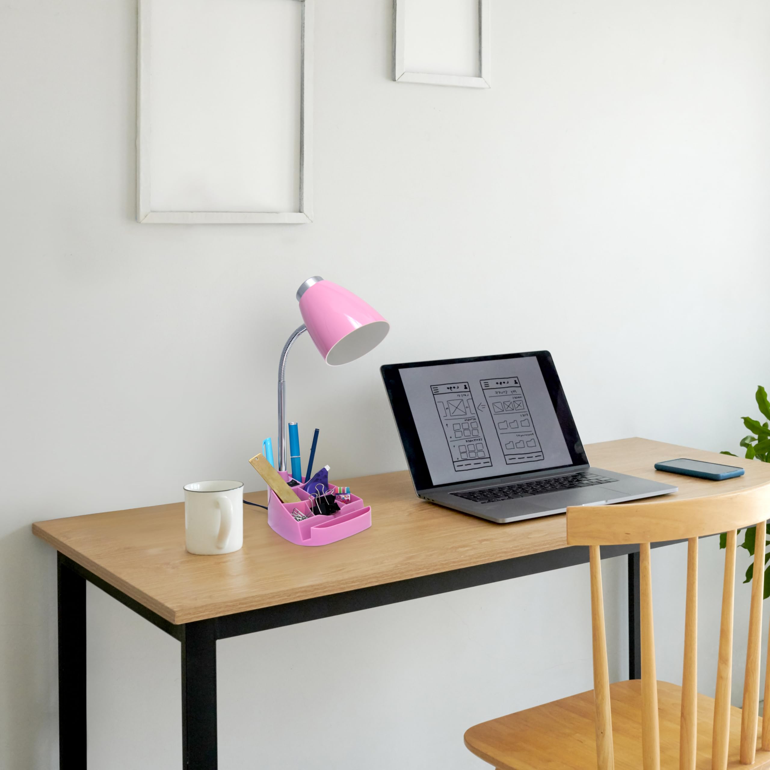 Simple Designs Ld1067-Pnk Compartmental Desk Lamp With Iphone/Ipad/Tablet Stand, Bendable Gooseneck, For Office, Living Room, Ni