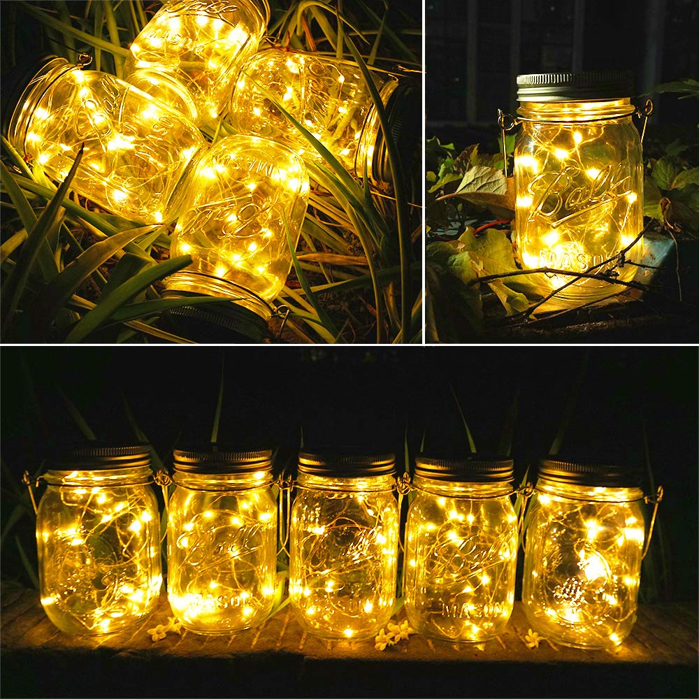 Sunkite 8 Pack Solar Mason Jar Lights, 15 Led Waterproof Fairy Lights For Garden & Weddings