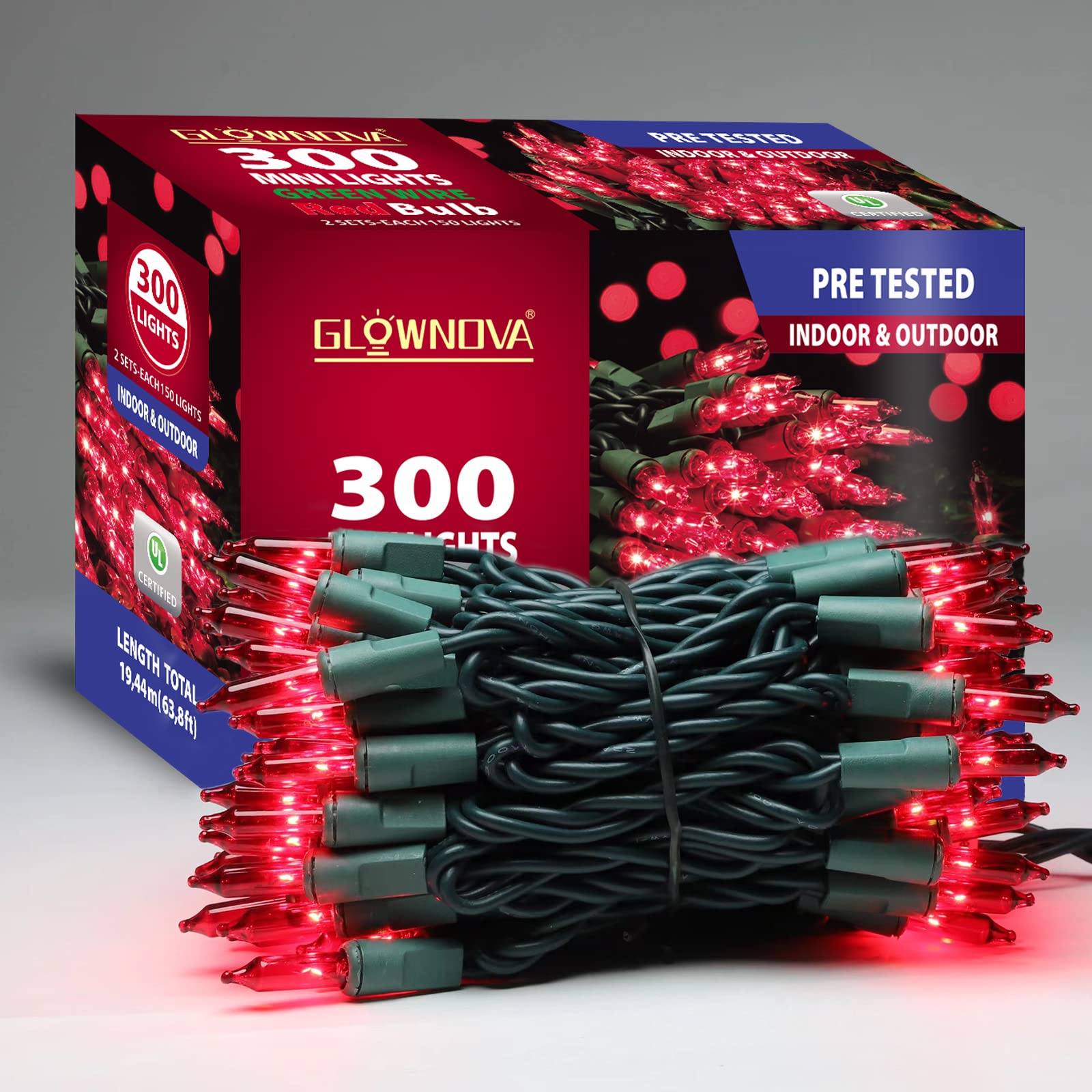 Glownova Green Wire Red Incandescent Bulb 300 Mini String Lights For Indoor Christmas Tree Garland Birthday Wedding Party Festival Decoration