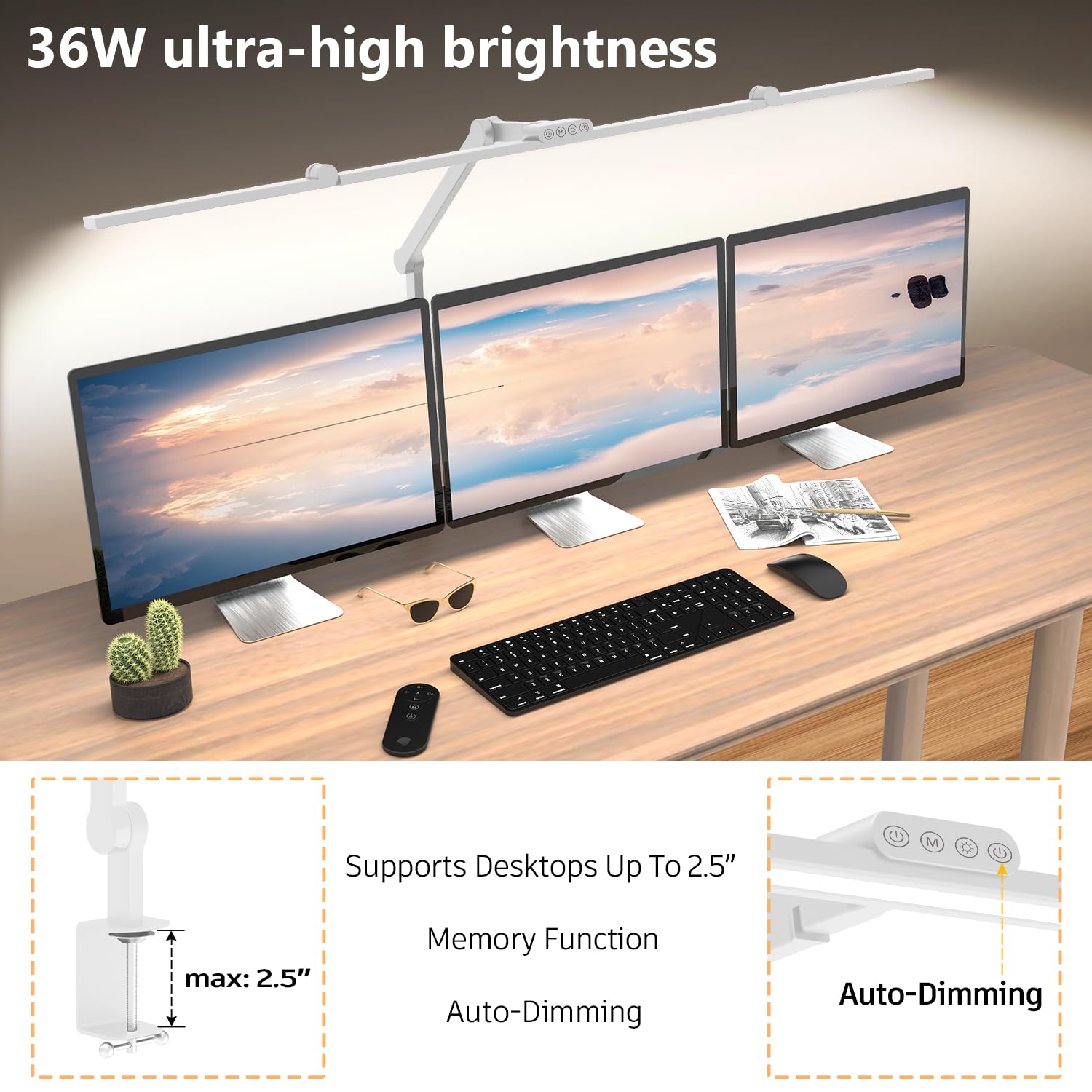 Epabina 36W Ultra Bright Architect Desk Lamp With Clamp, Tall Overhead Rotatable Led Desk Light For Home Office, 47Inch Long Adj