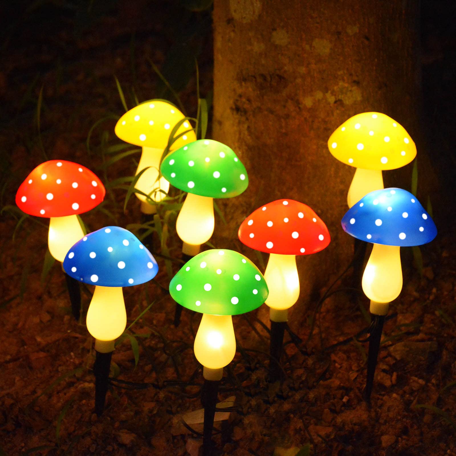 Windpnn Solar Mushroom Lights 8-Pack, Waterproof Outdoor Garden Decor, Multi-Colored, Model LH-GT04