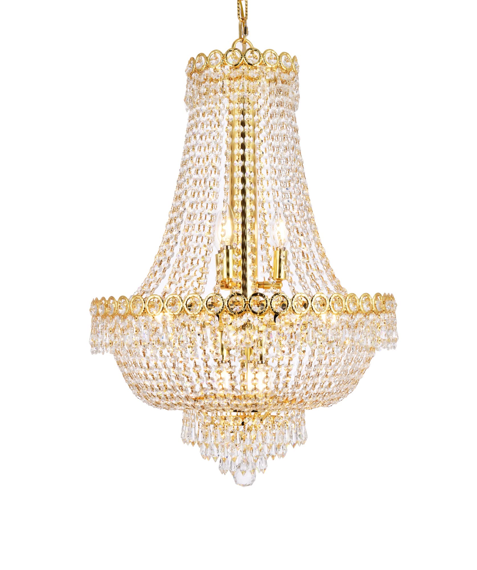 Elegant Lighting 1900D20G/RC 12-Light Crystal Chandelier, Gold Finish, 20in x 26in, Clear Crystal, Two-Tier Design