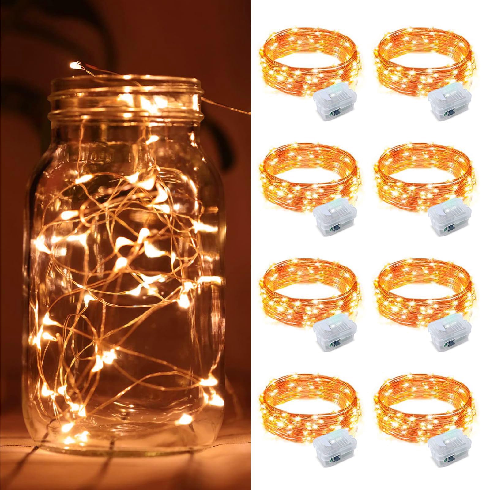 ZGWJ 8 Pack Halloween Fairy Lights Battery Operated  7ft 20 Mini LED Halloween Fairy String Lights Silver Wire 3 Modes Waterproof for DIY  Parties  Bedroom Decorations Orange