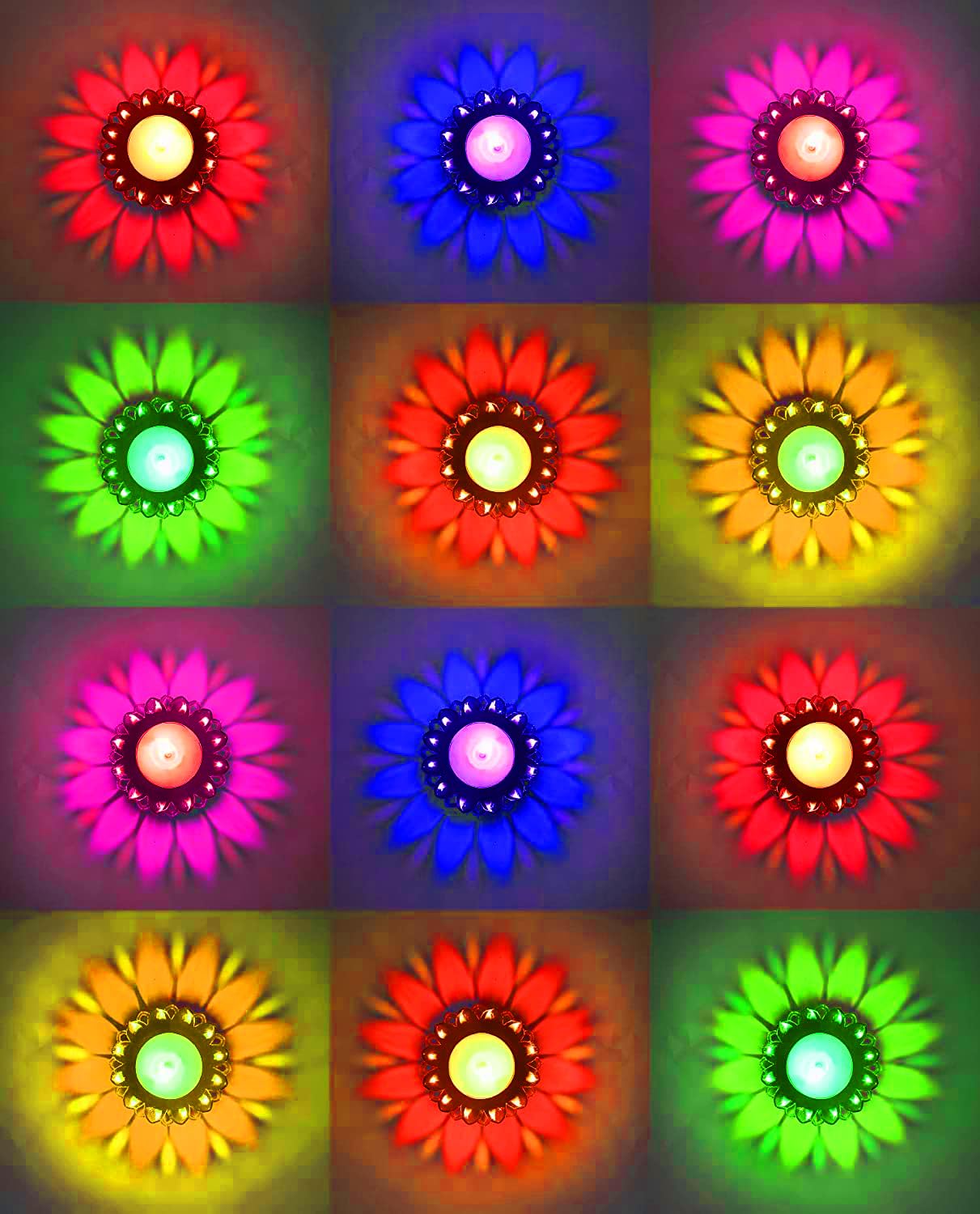 CraftVatika Diyas for Diwali Decoration Item for Home Decor 12 Designer Transparent Diya Deepak 3D Floating Reflection Colourful