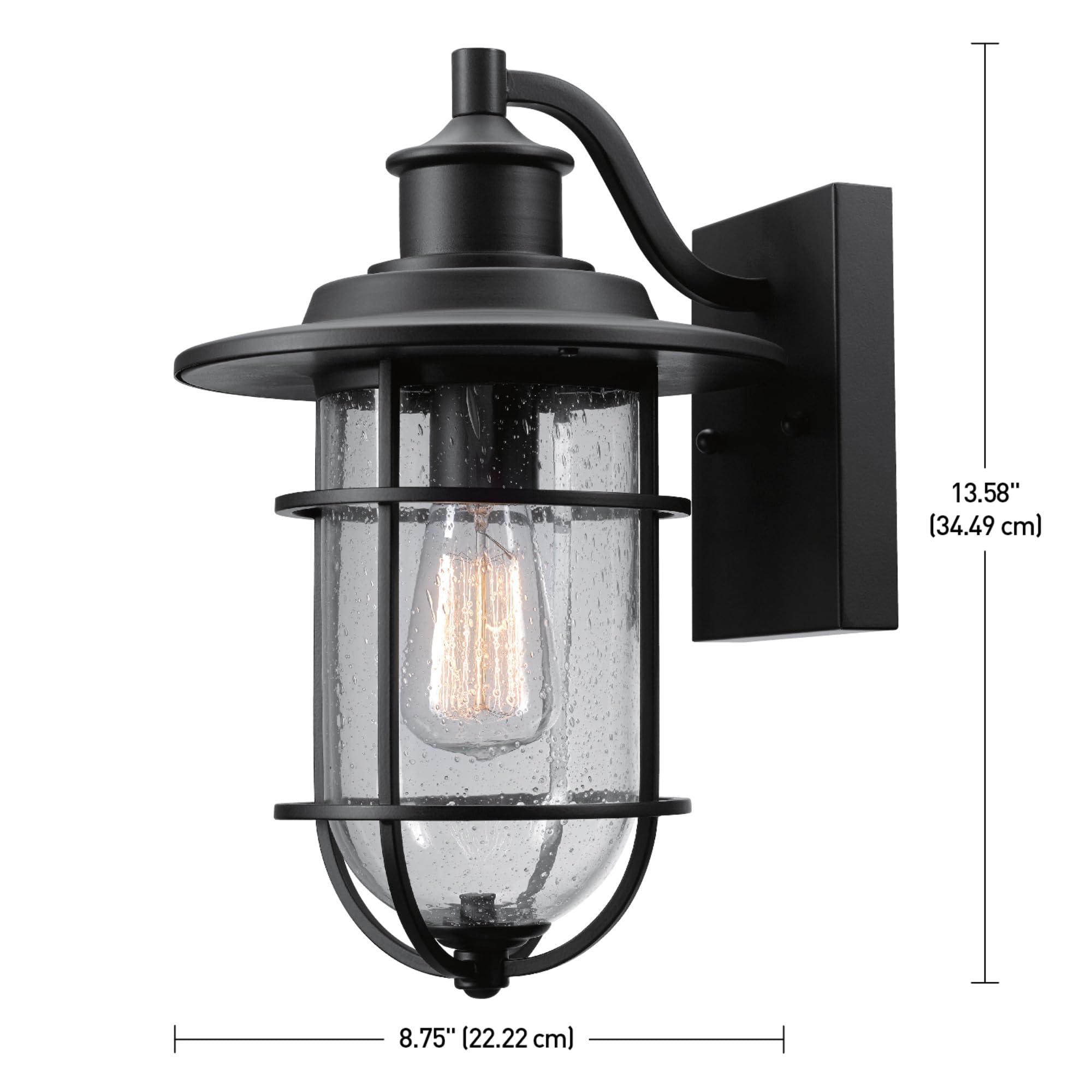 Globe Electric 44094 Outdoor Wall Sconce, Black, Seeded Glass Shade, 13.58" Light Fixture