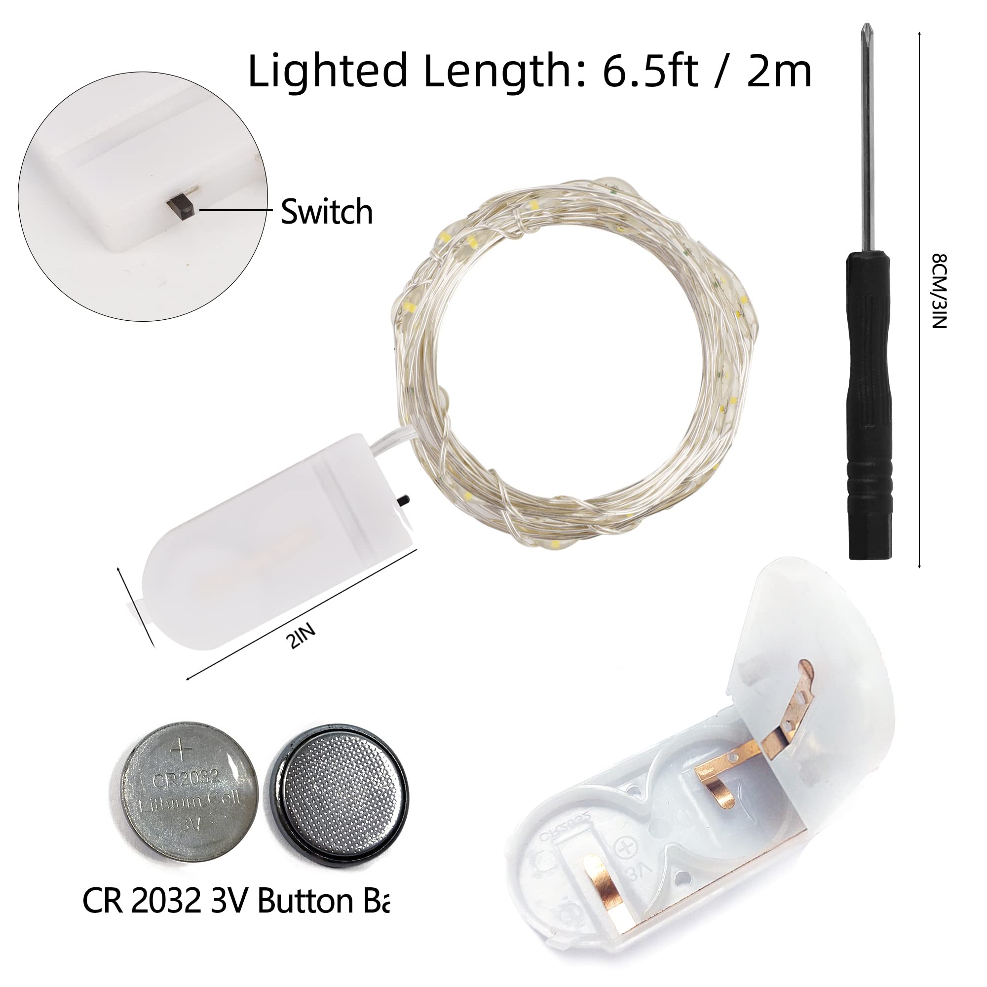 WATERGLIDE 24 Pack Battery Operated Fairy Lights, 6.5ft, 20 LED, Waterproof, Warm White, Copper Wire for Wedding, Party Decor