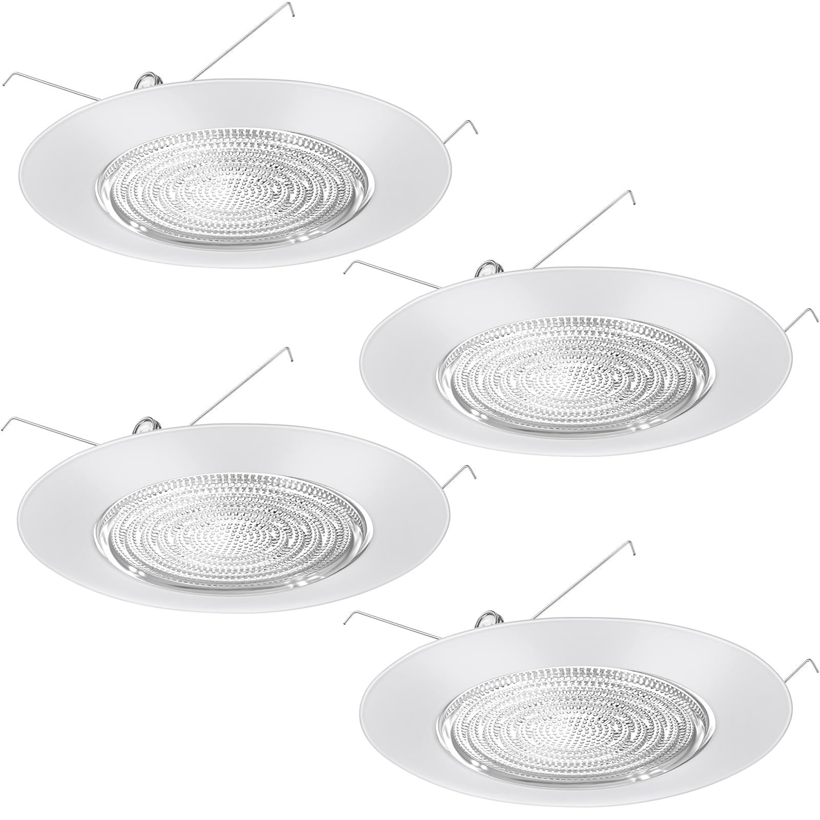 Glooglitter 4 Pcs 6 Inch Recessed Ceiling Light Cover Shower Trim White Bathroom Light Lens Cover Replacement with Fresnel Glass