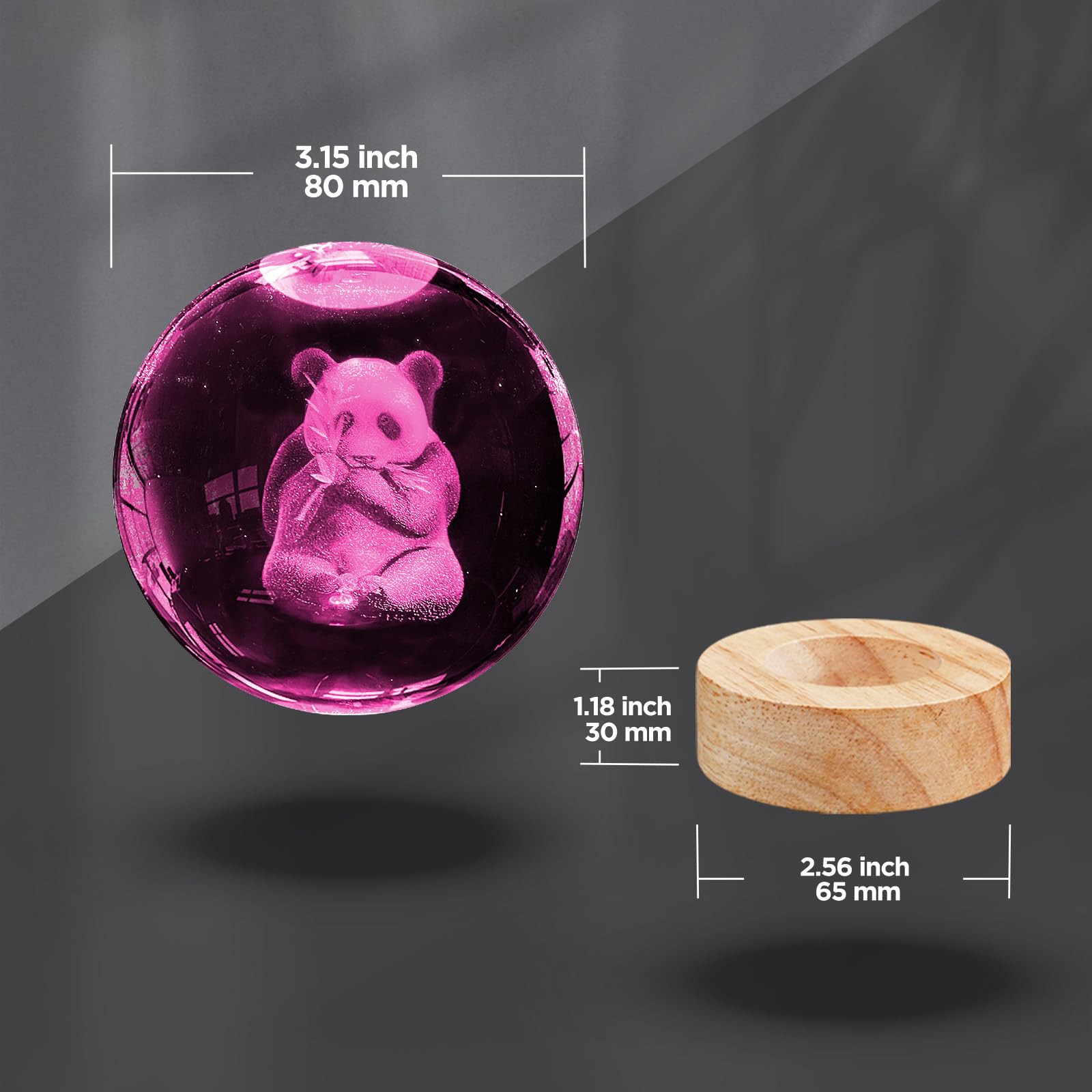 Oriamde 3D Panda Crystal Ball Night Light 3.15 Inch Panda Glass Ball Lamp With 16 Color Changing Wooden Base And Remote Control
