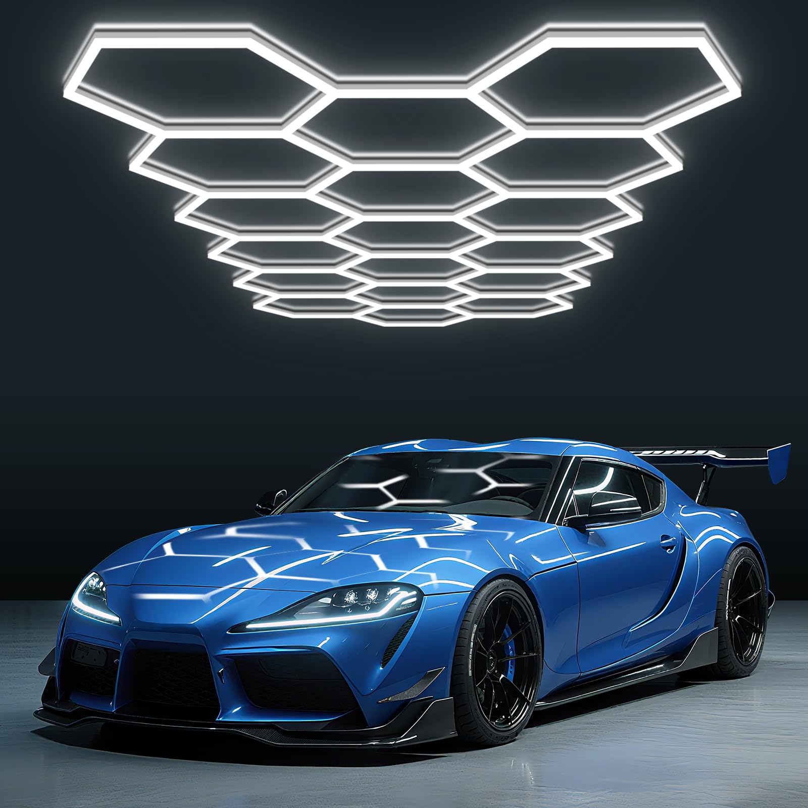 BRILLIHOOD Hexagon Garage Lights  LED Car Detailing Lighting  568W  68160LM  6500K Super Bright  18 Grid Systems Honeycomb Lights for Garage Warehouse Basement Gym