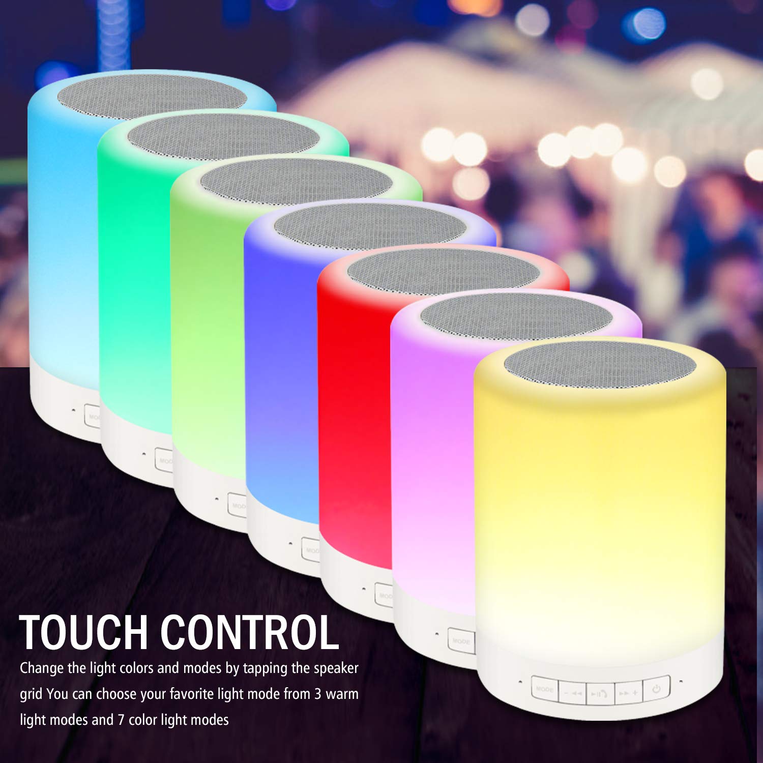 RAGZAN Bluetooth Night Light Speaker - Portable Smart Touch Control Lamp, Warm White & Multi-Color, Model S66, Great Gift for All Ages
