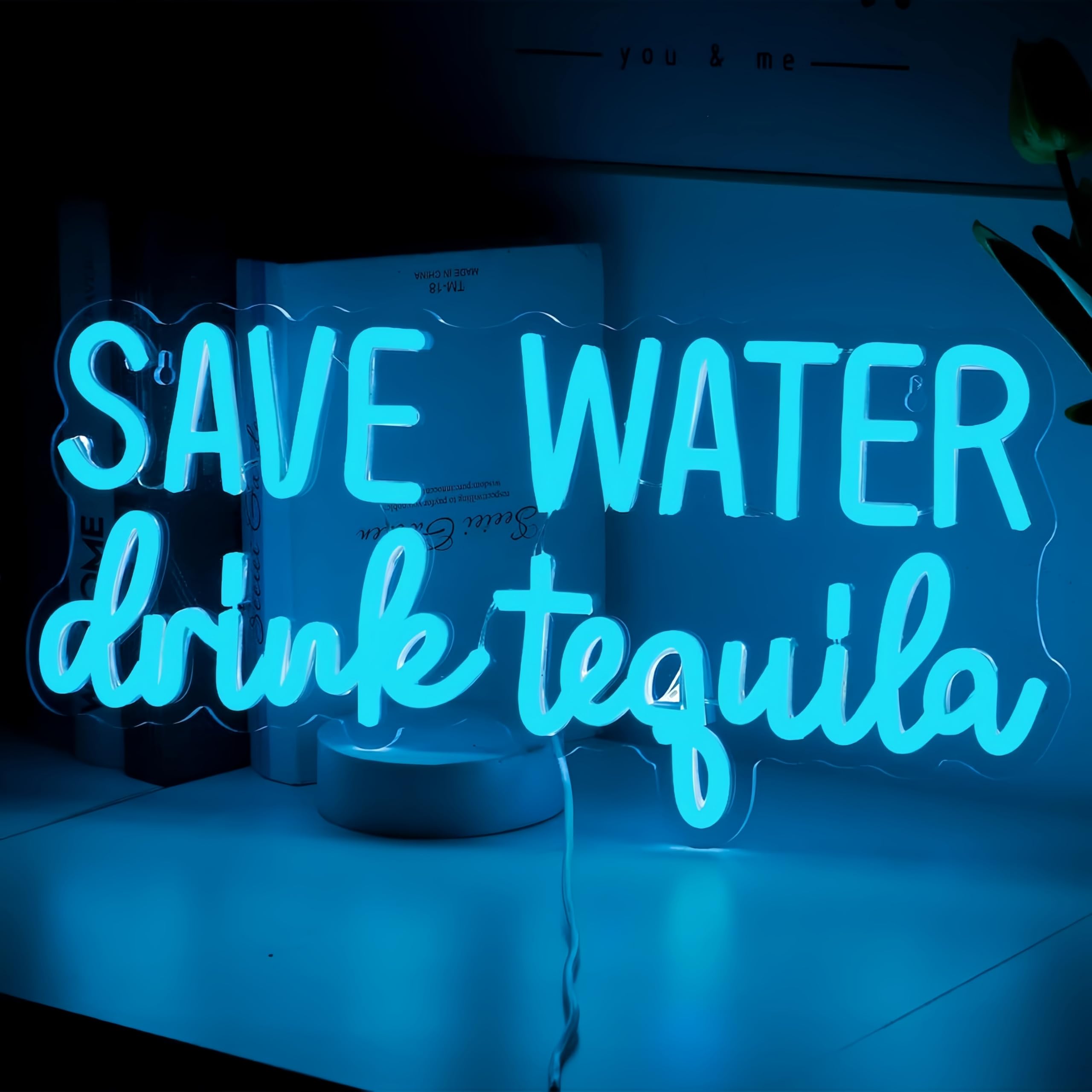 SHINEMYWAY Neon Sign - Save Water Drink Tequila, USB Powered, Dimmable Wall Art for Game Room Bar, Acrylic, 16.8x8.2, TEQUILA-