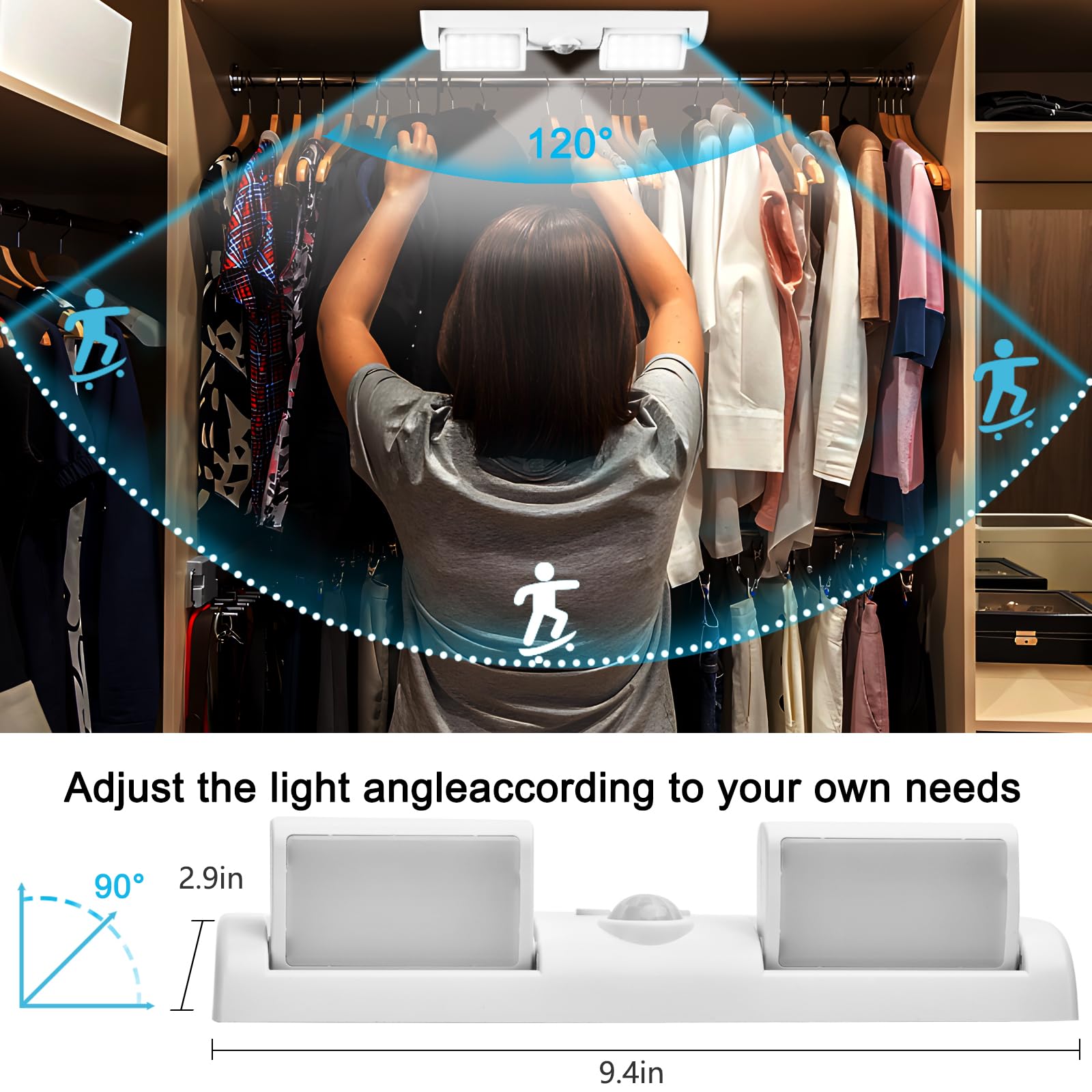 Donhuchep Motion Sensor Led Closet Lights, Three Color Temperatures Stepless Dimming Under Cabinet Lighting, Rotatable Adjustabl