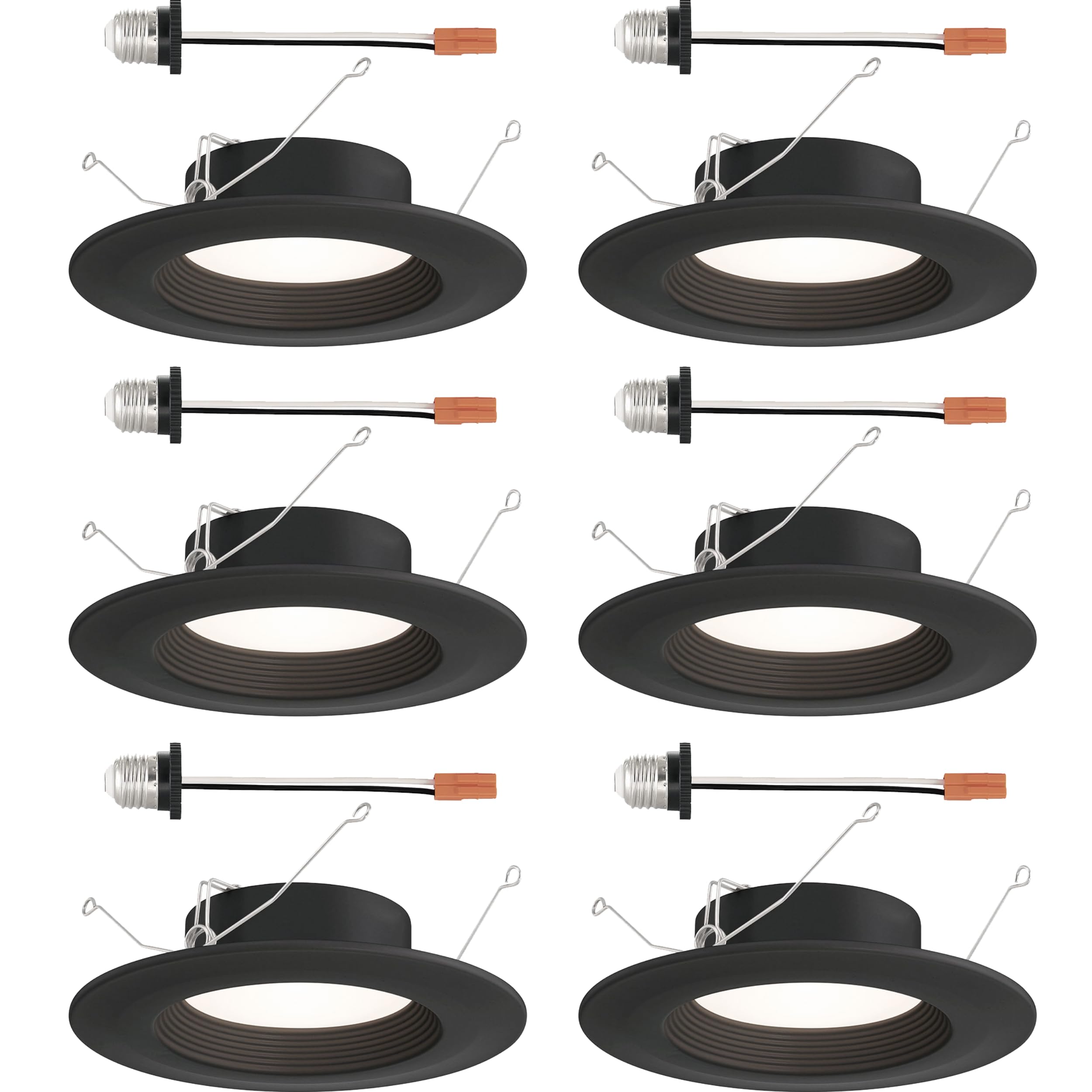 DESIGNERS FOUNTAIN LED Recessed Ceiling Lights, 6 Pack, 5''/6'' retrofit Trim with E26 Socket Adaptor 5CCT Downlight Metal Light