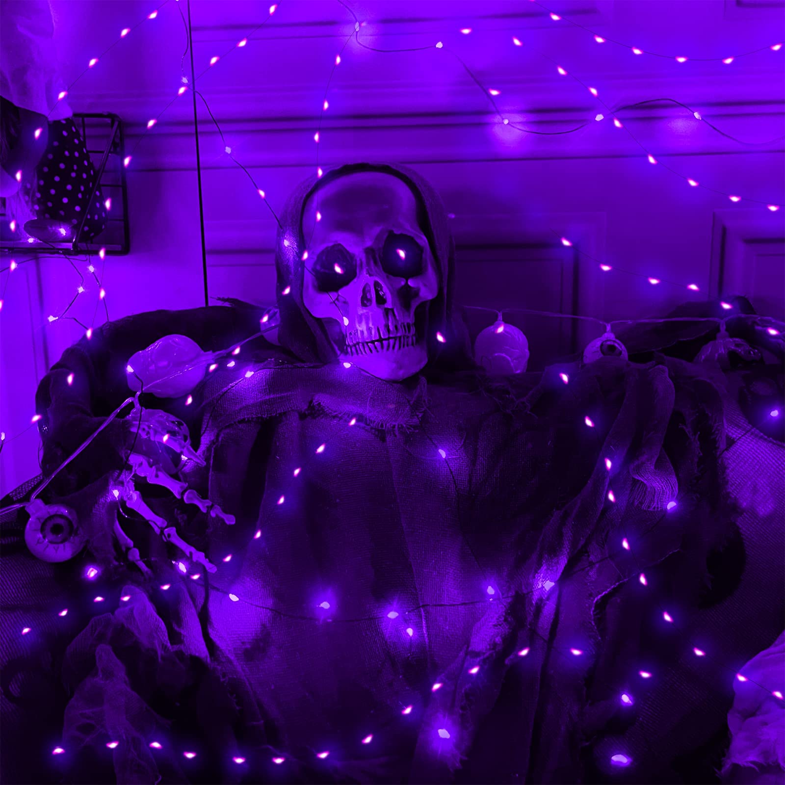 Turnmeon [3 Pack] Halloween String Lights With Timer, Total 180Led/59Ft Copper Wire Battery Operated Halloween Decorations Indoor Outdoor Outside Yard Home Party Decor, 60Led 19.7Ft Each (Purple)