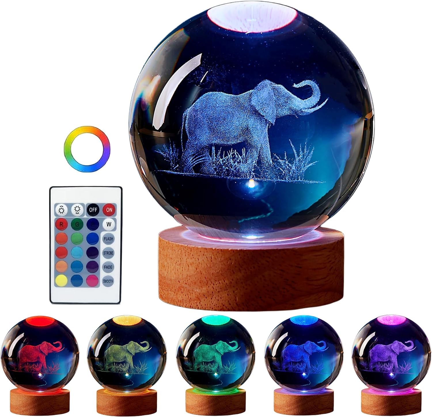 Janarary Large 3D Elephant Crystal Ball Night Light, 16 Color Changing With Remote Control For Bedroom Decor, Ideal Cool Desk De