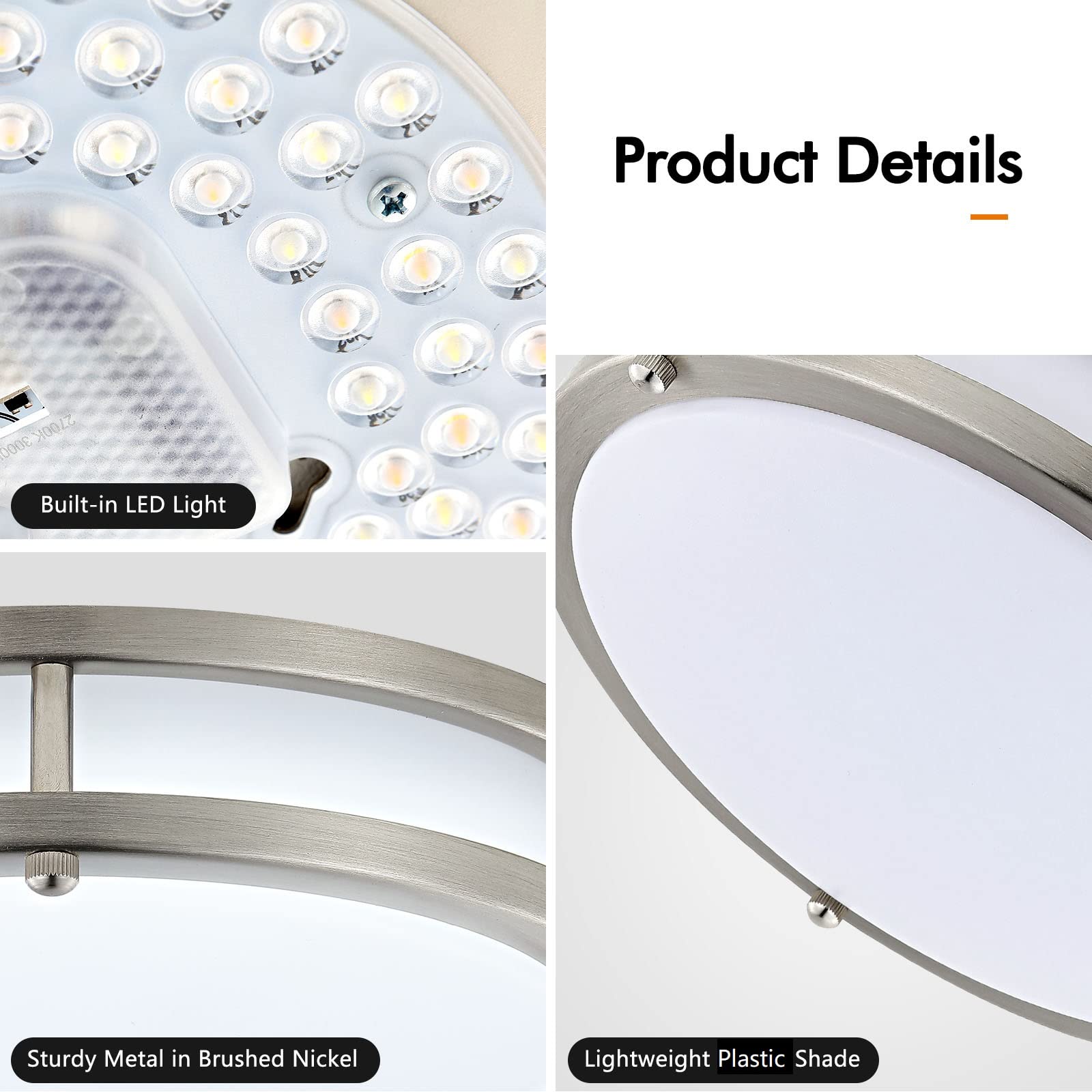 Delightown 10 Inch LED Flush Mount Ceiling Light, 3200LM Dimmable, 5CCT, Metal, Nickel, 1 Pack