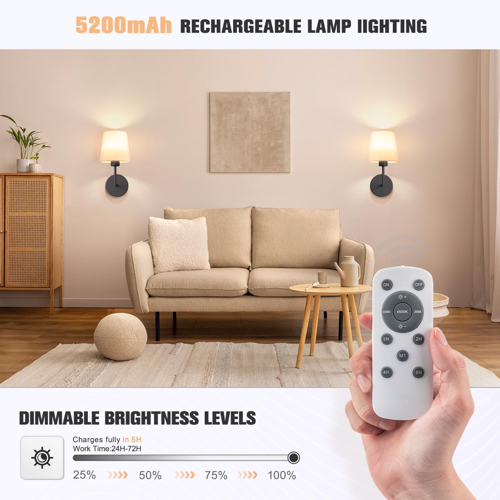 Volisun Battery Operated Wall Sconce Set Of Two,Black Wireless Sconces With Romote And Rechargeable Bulbs,9 Colors Indoor Wirele