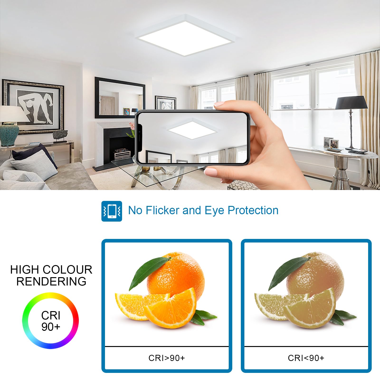 Delipop 12&quot; Dimmable Led Ceiling Light Fixture With Remote, 24W, Ip54 Waterproof, White